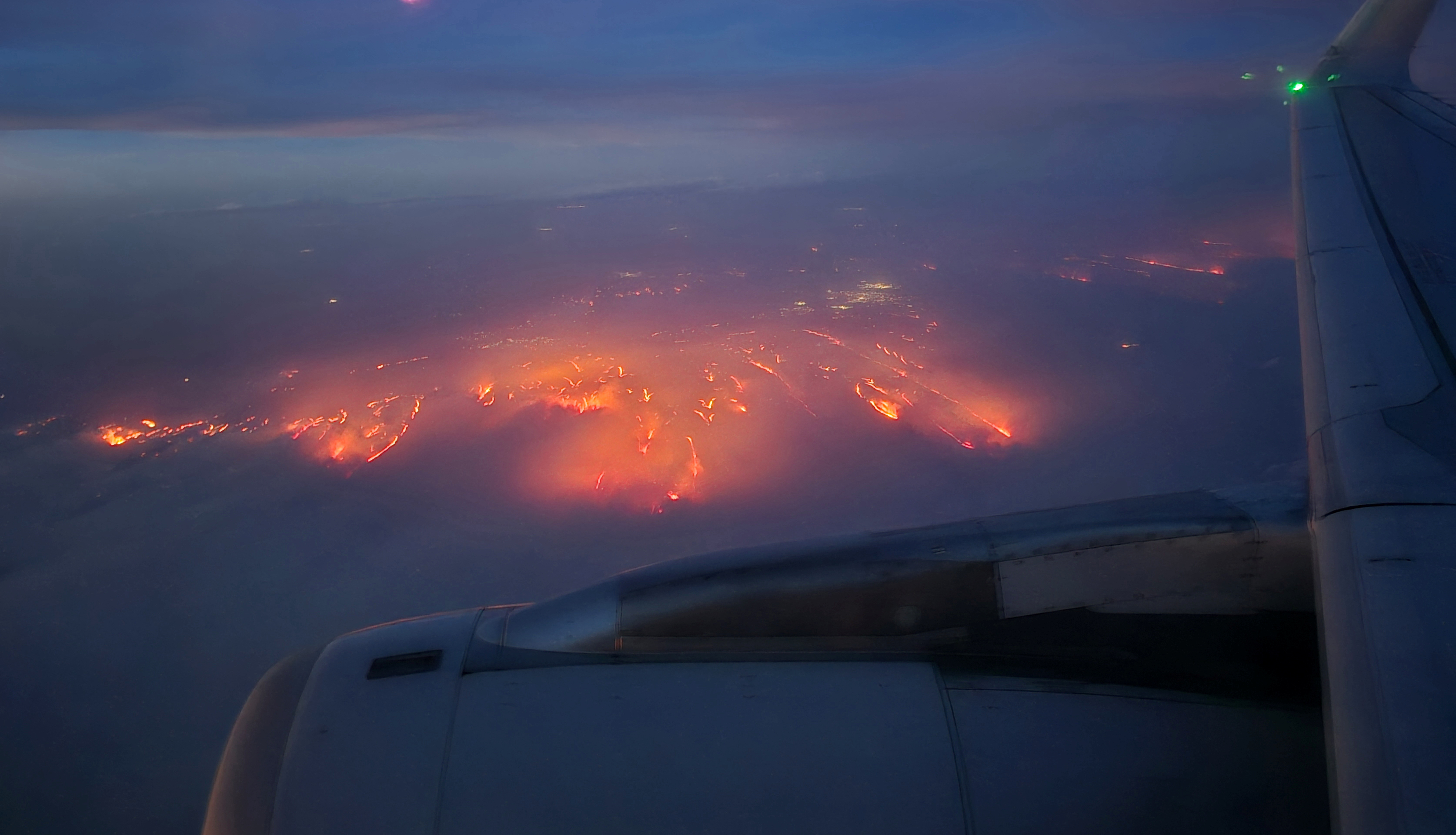 Aerial view of wildfires in Texas