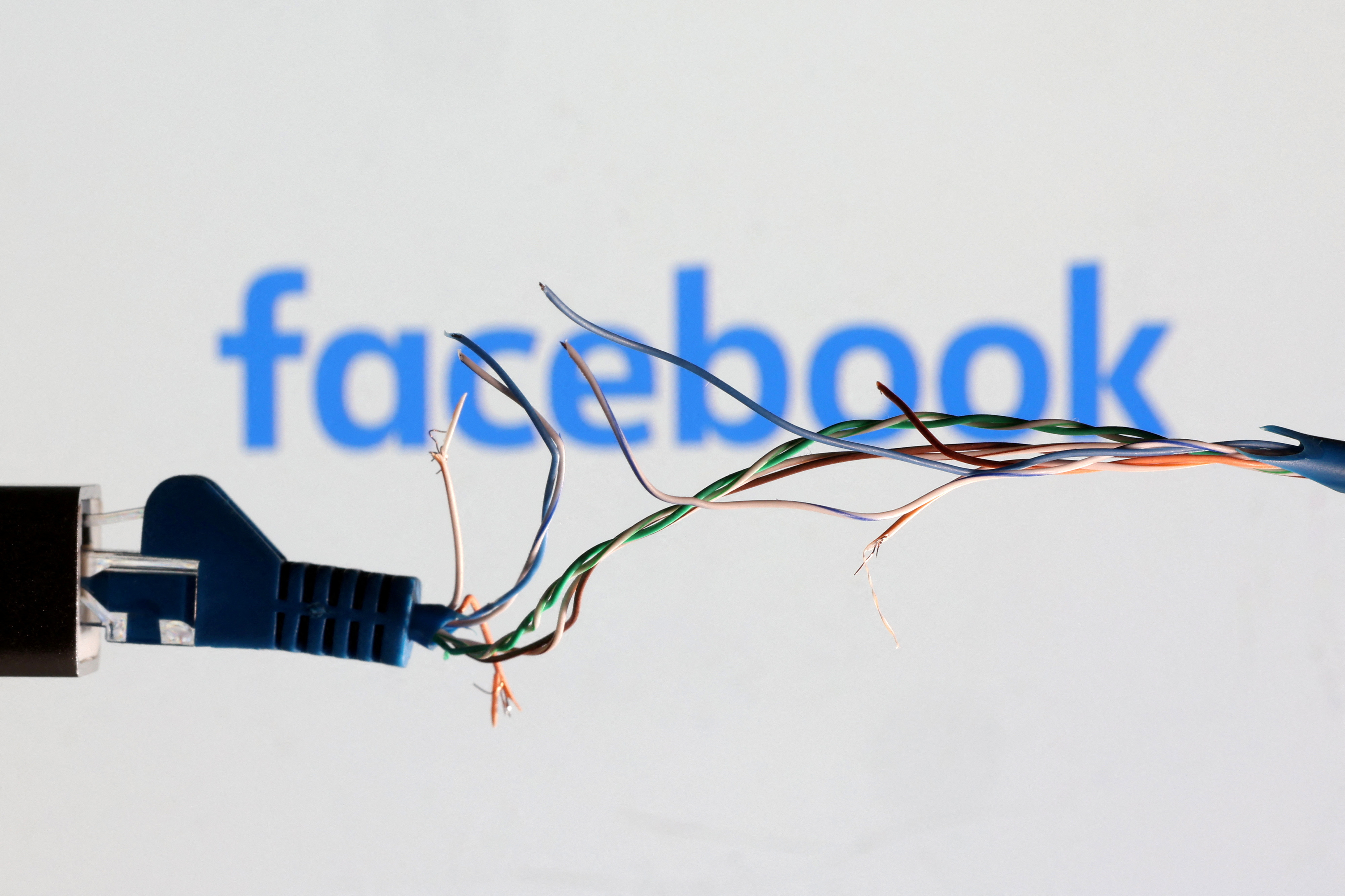 FILE PHOTO: Illustration shows Broken Ethernet cable and Facebook logo