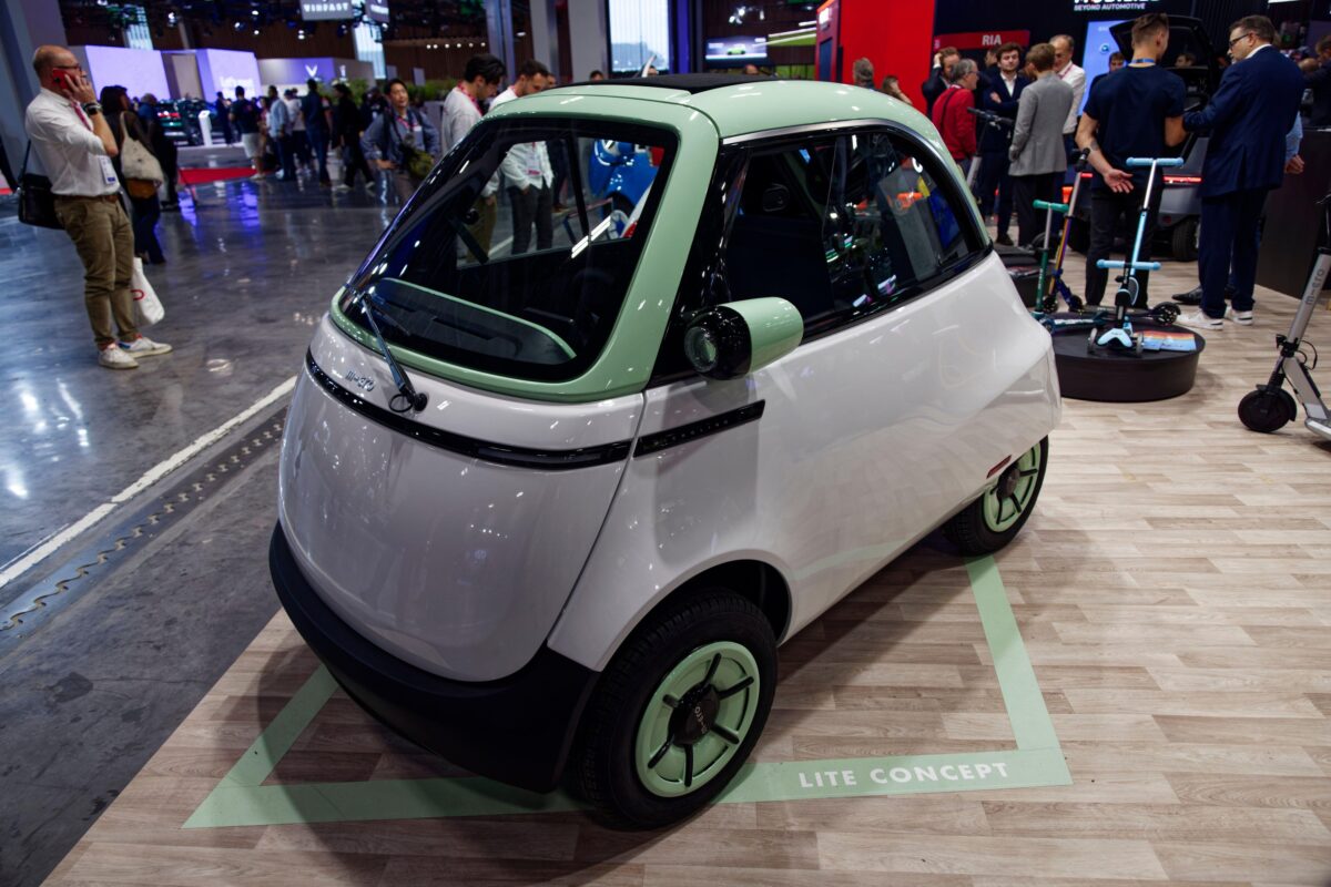Paris, France. 17th Oct, 2022. A Microlino Lite is displayed on the Microlino booth during the 2022 edition of the Mondial Paris Motor Show in Paris.