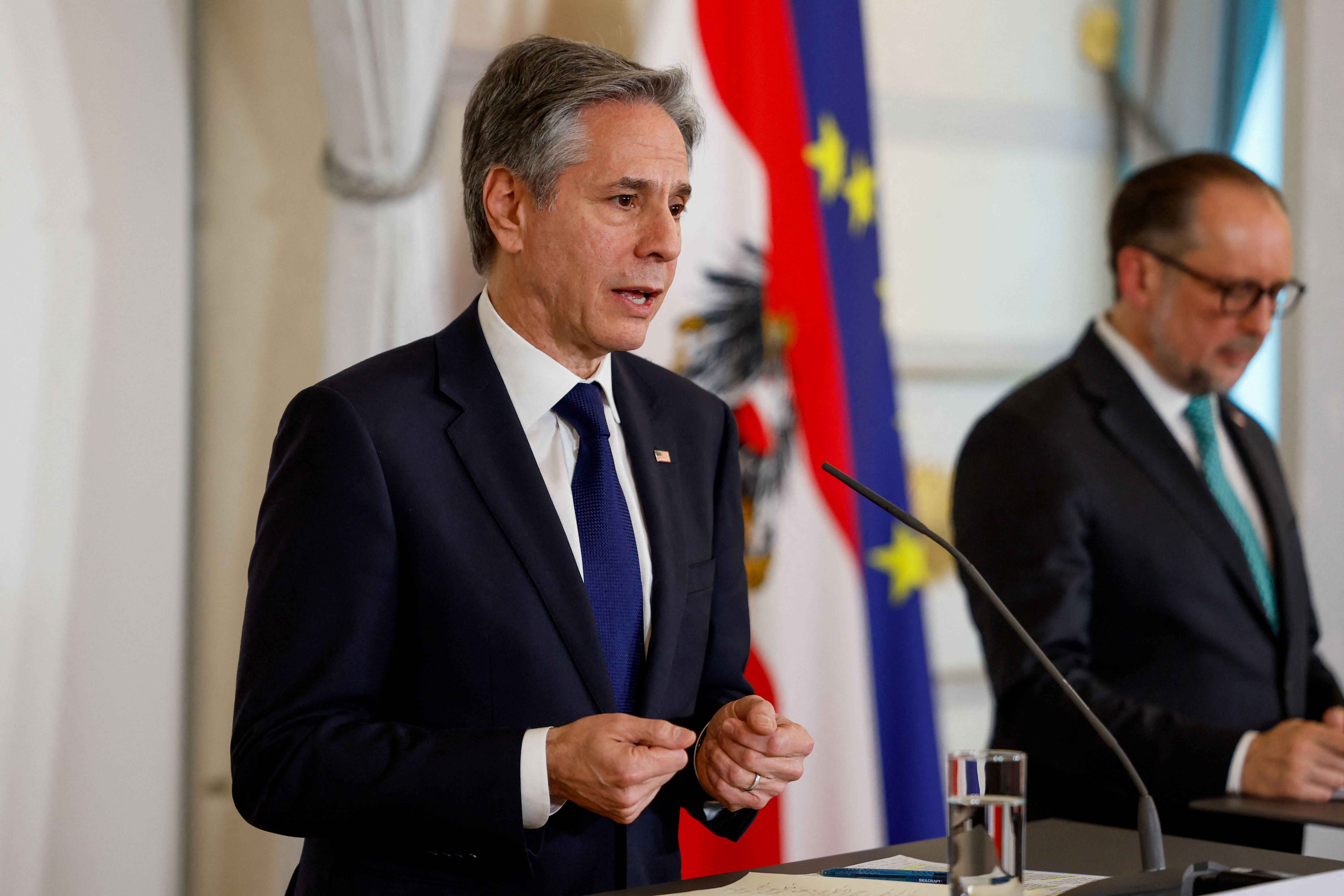 U.S. Secretary of State Antony Blinken meets with Austrian Chancellor Karl Nehammer and Austrian Foreign Minister Alexander Schallenberg in Vienna