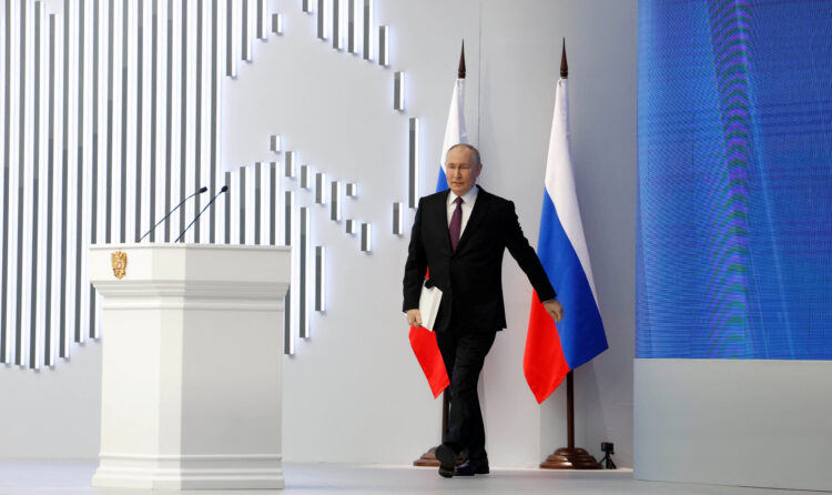 Russian President Putin addresses the Federal Assembly in Moscow