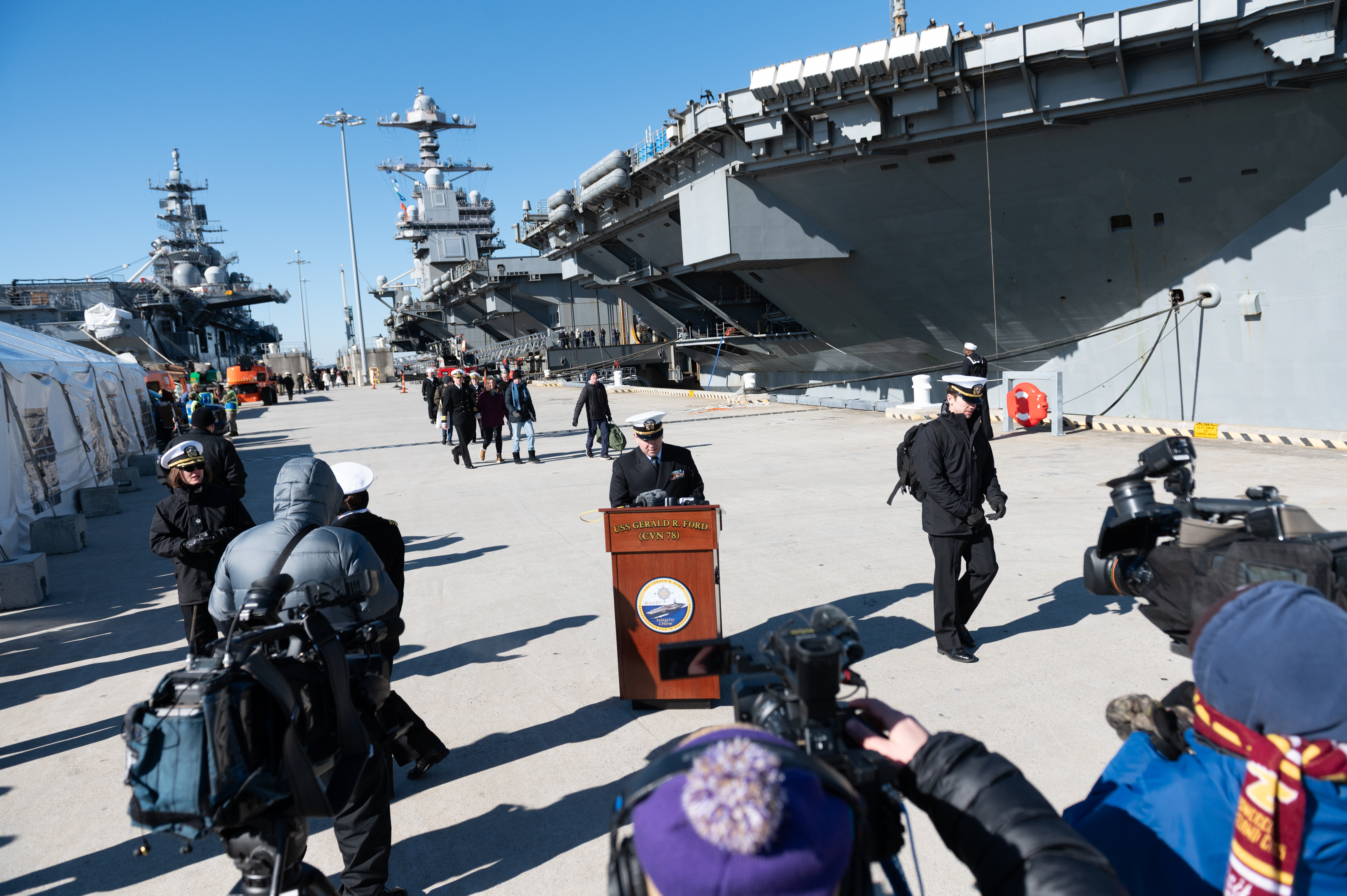 The USS Gerald R. Ford Returns From Deployment In Norfolk, VA