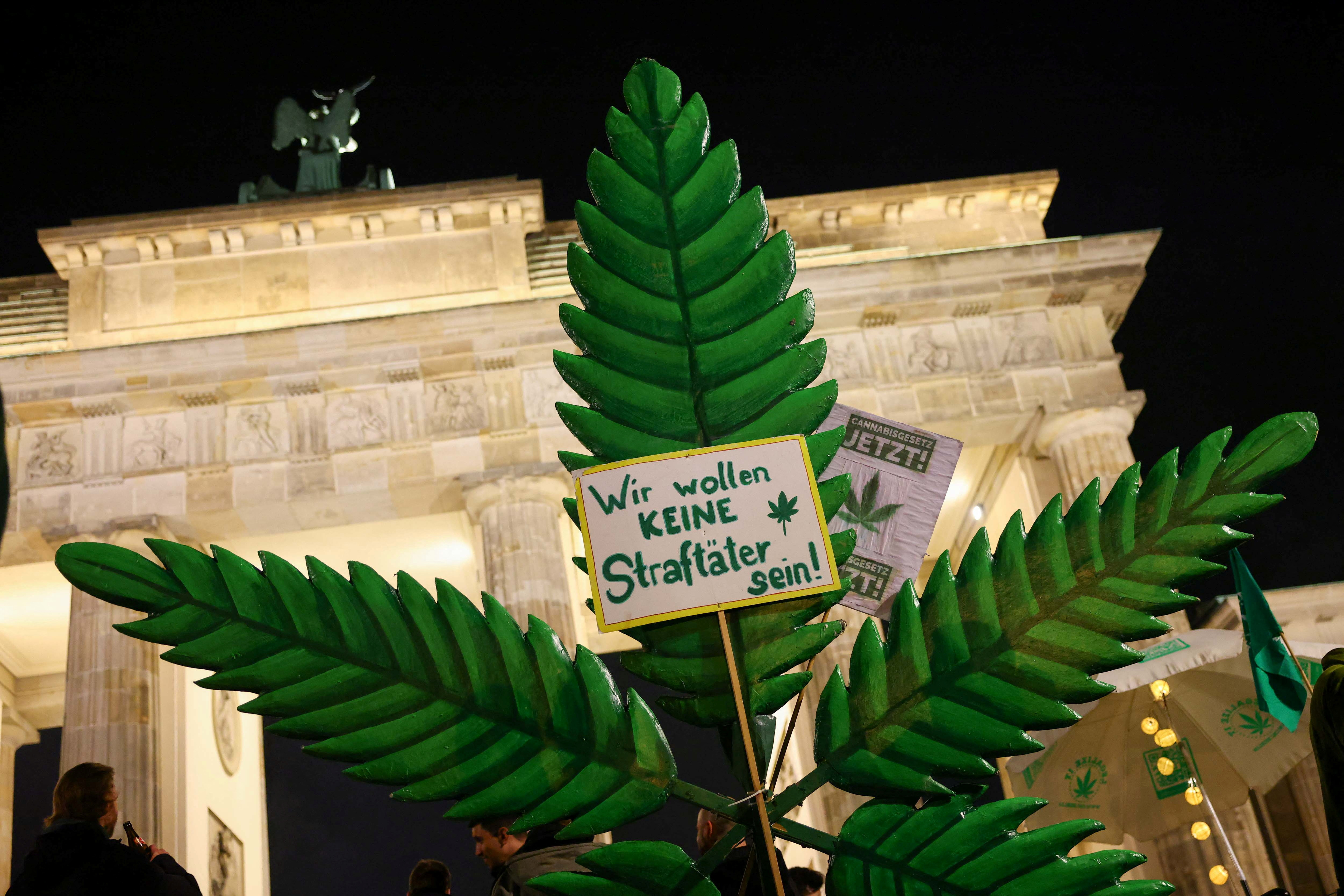 Germany's friends of cannabis celebrate the part legalisation of cannabis with a "smoke in", in Berlin