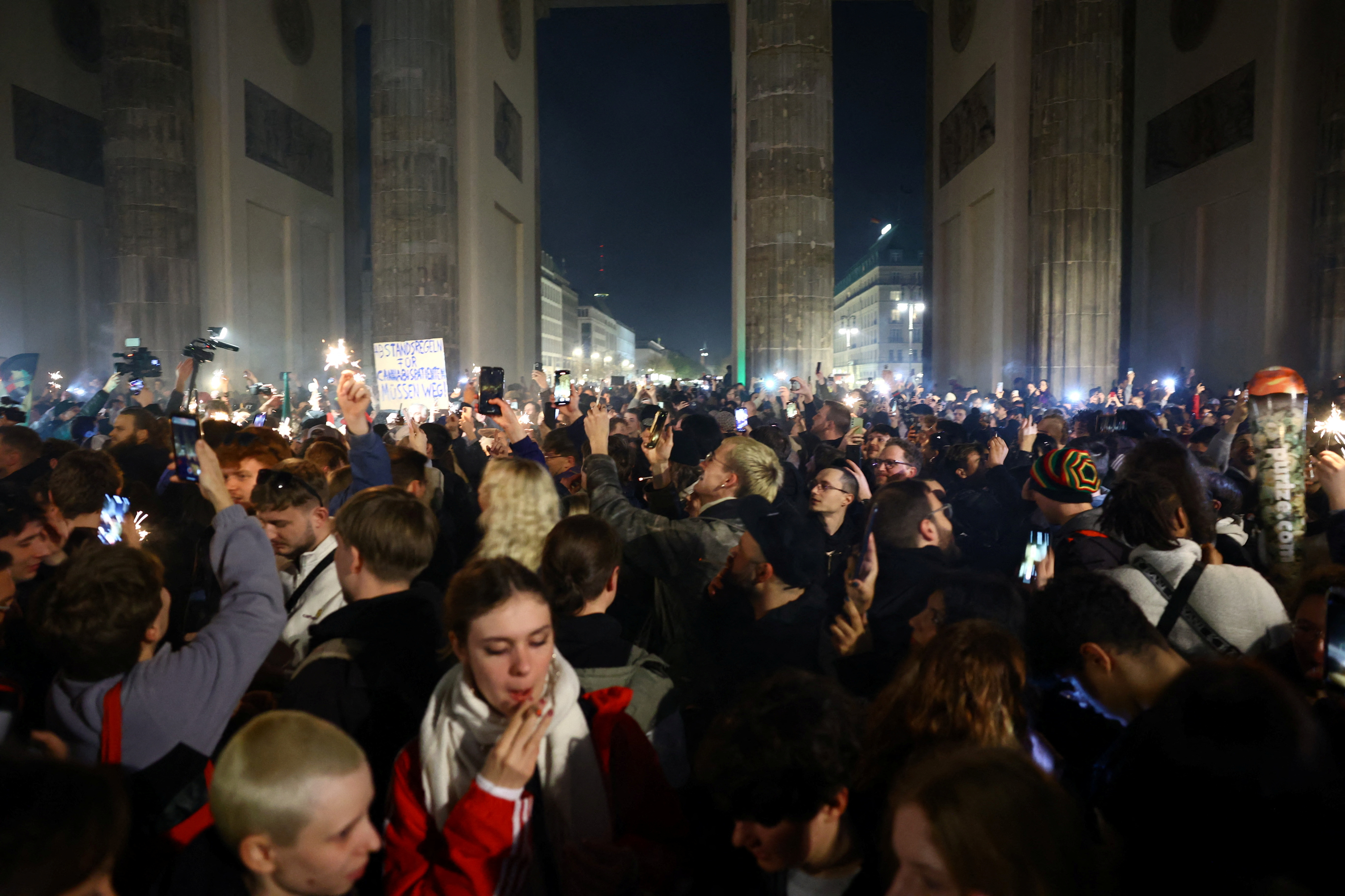 Germany's friends of cannabis celebrate the part legalisation of cannabis with a "smoke in", in Berlin
