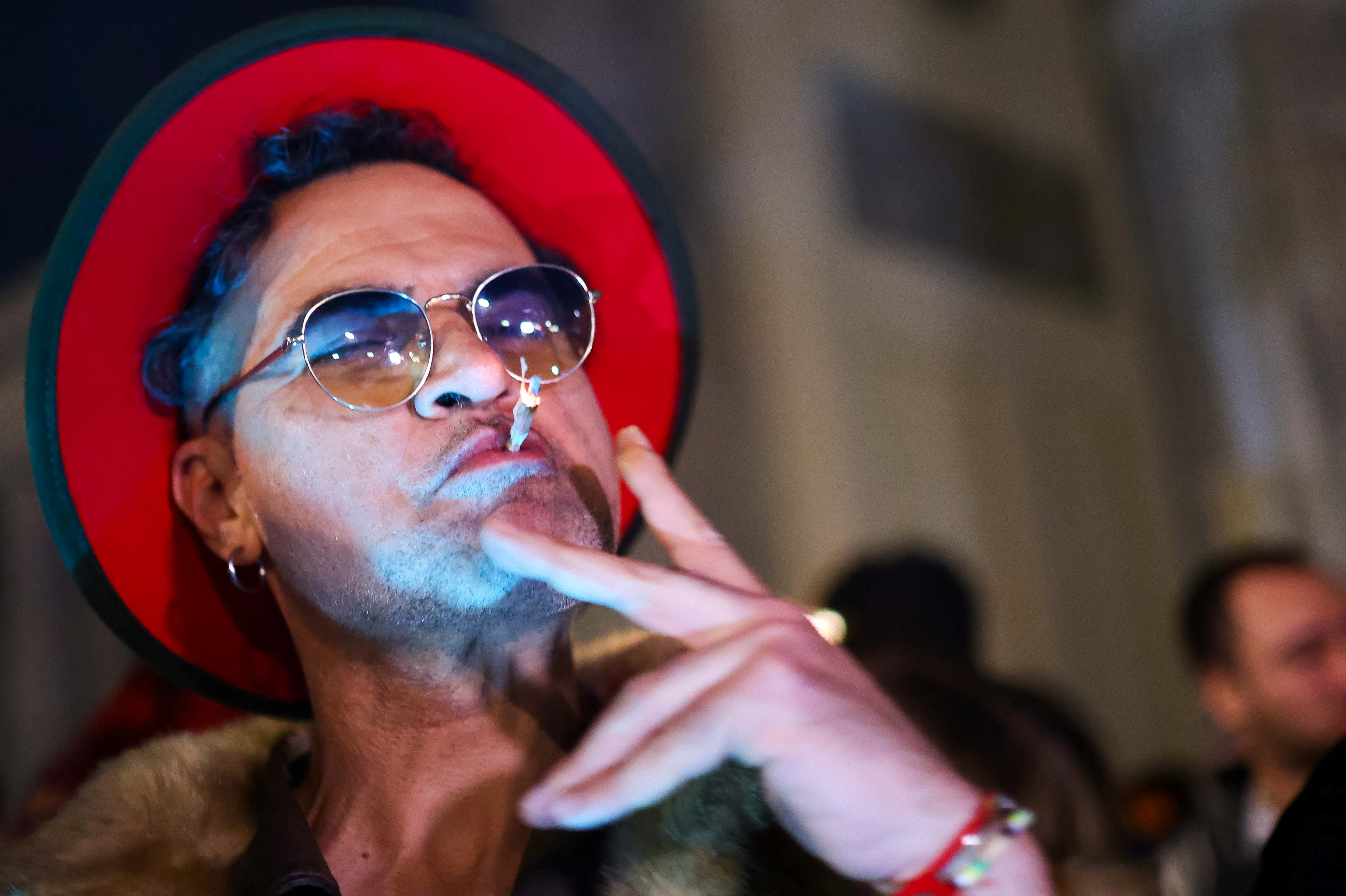 Germany's friends of cannabis celebrate the part legalisation of cannabis with a "smoke in", in Berlin