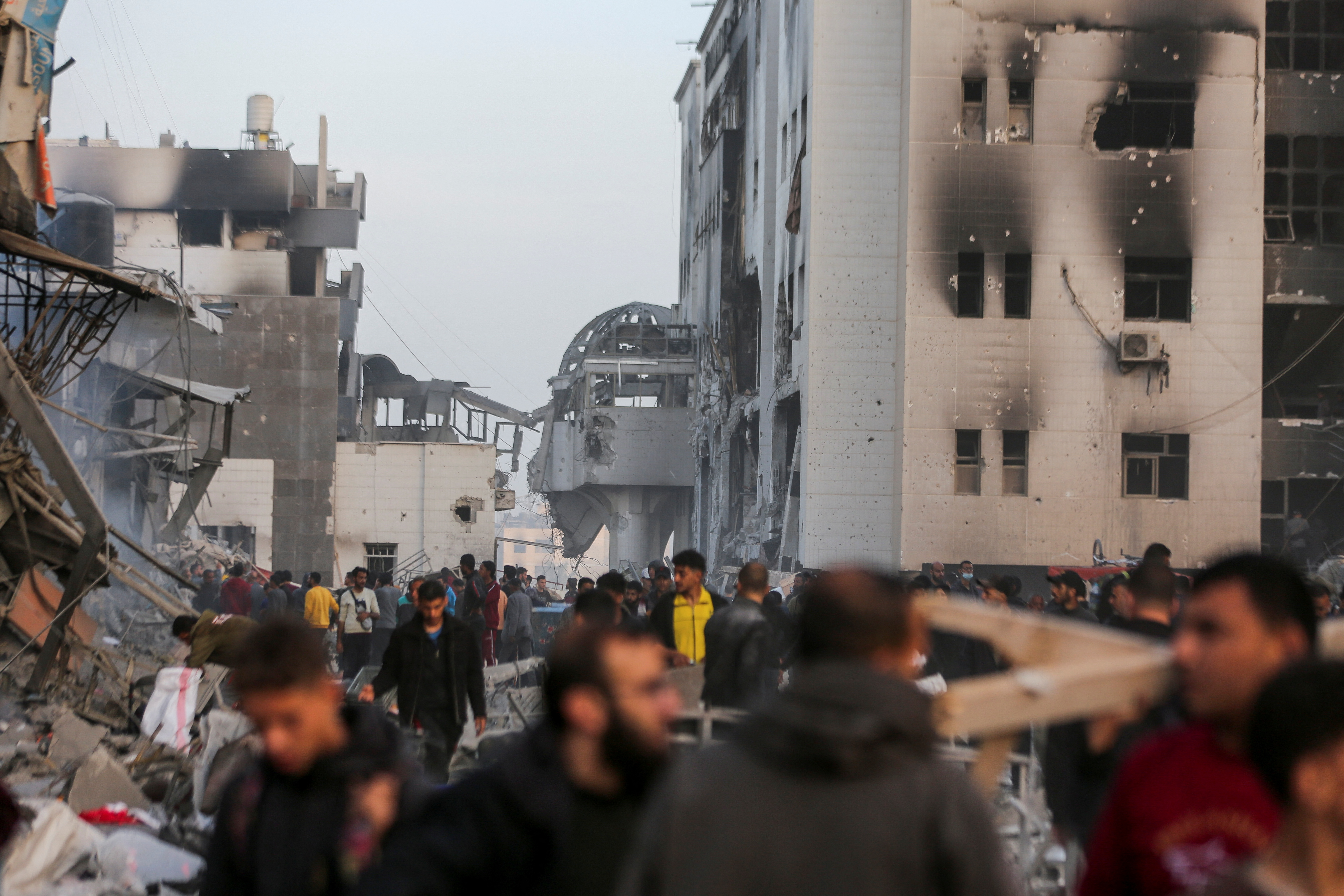 Aftermath of a two-week Israeli operation at Al Shifa Hospital and the area around it