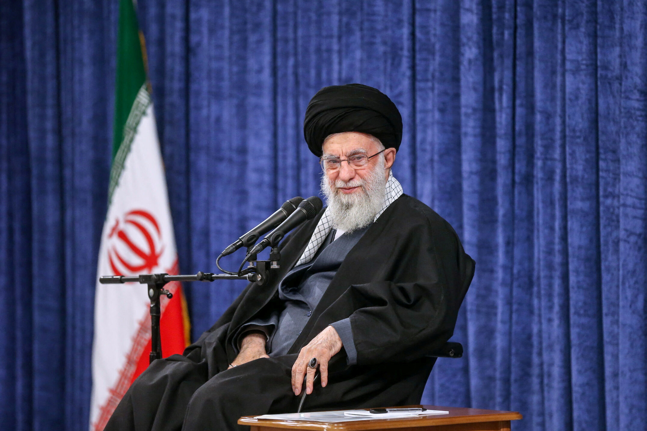Iran's Supreme Leader Ayatollah Ali Khamenei speaks during a meeting in Tehran