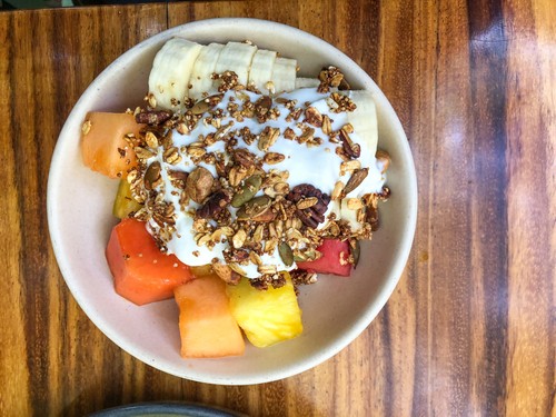 A fresh fruit salad in a restaurant in Oaxaca, Mexico.