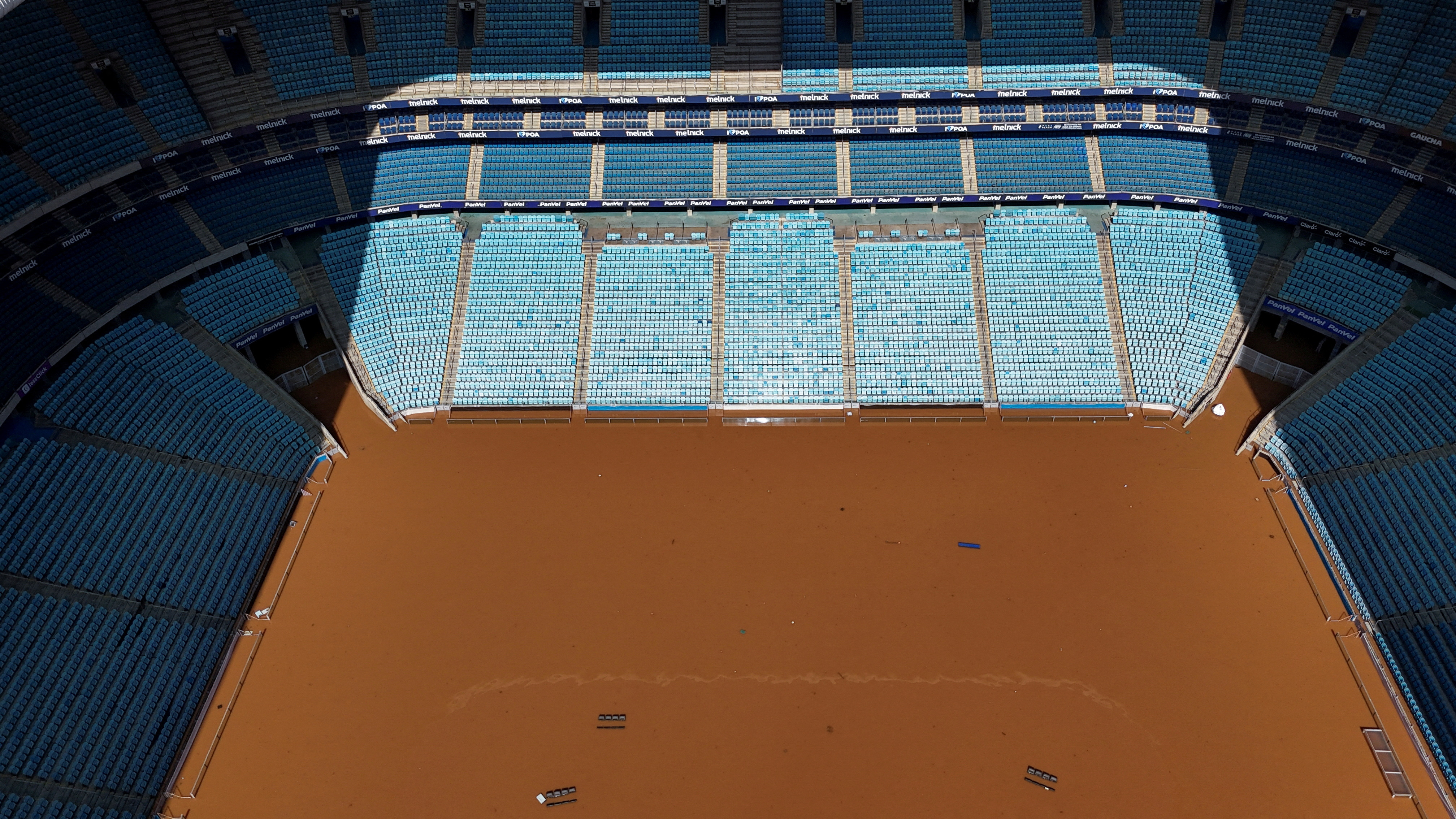 Flooded Arena Gremio stadium in Porto Alegre