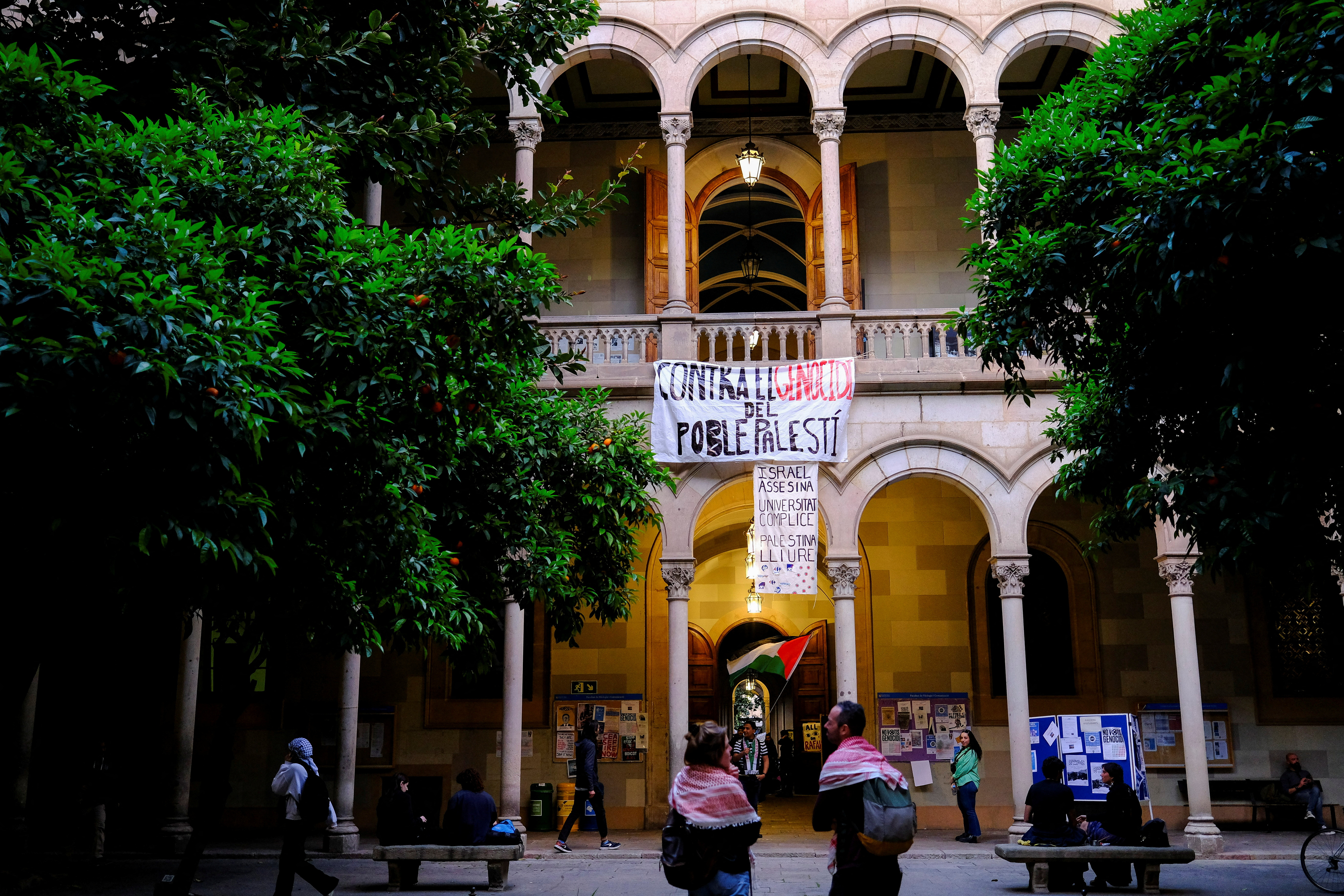 University of Barcelona students set up protest camp in support of Palestinians, in Barcelona
