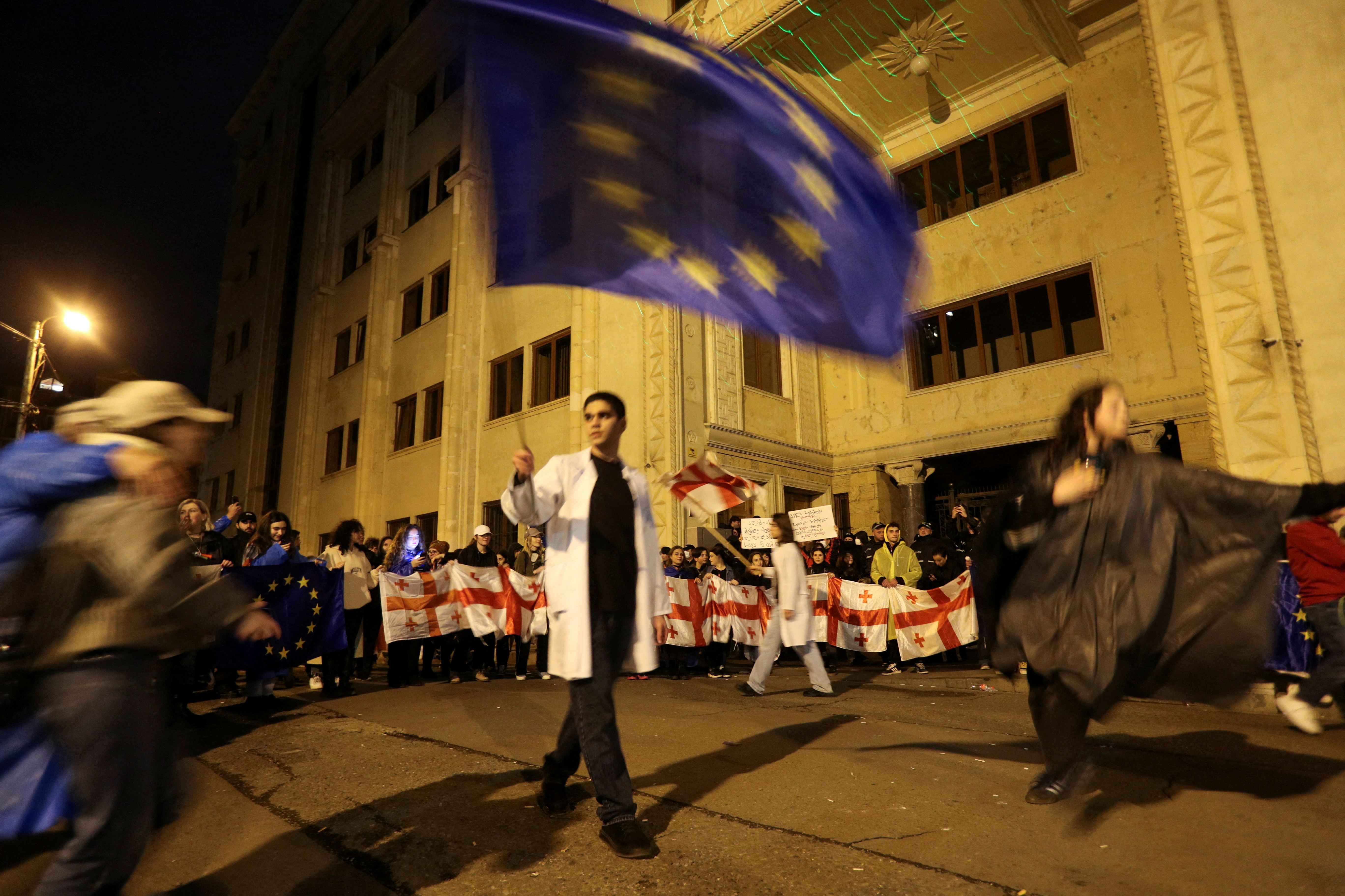 FILE PHOTO: Protest against a bill on "foreign agents" in Tbilisi