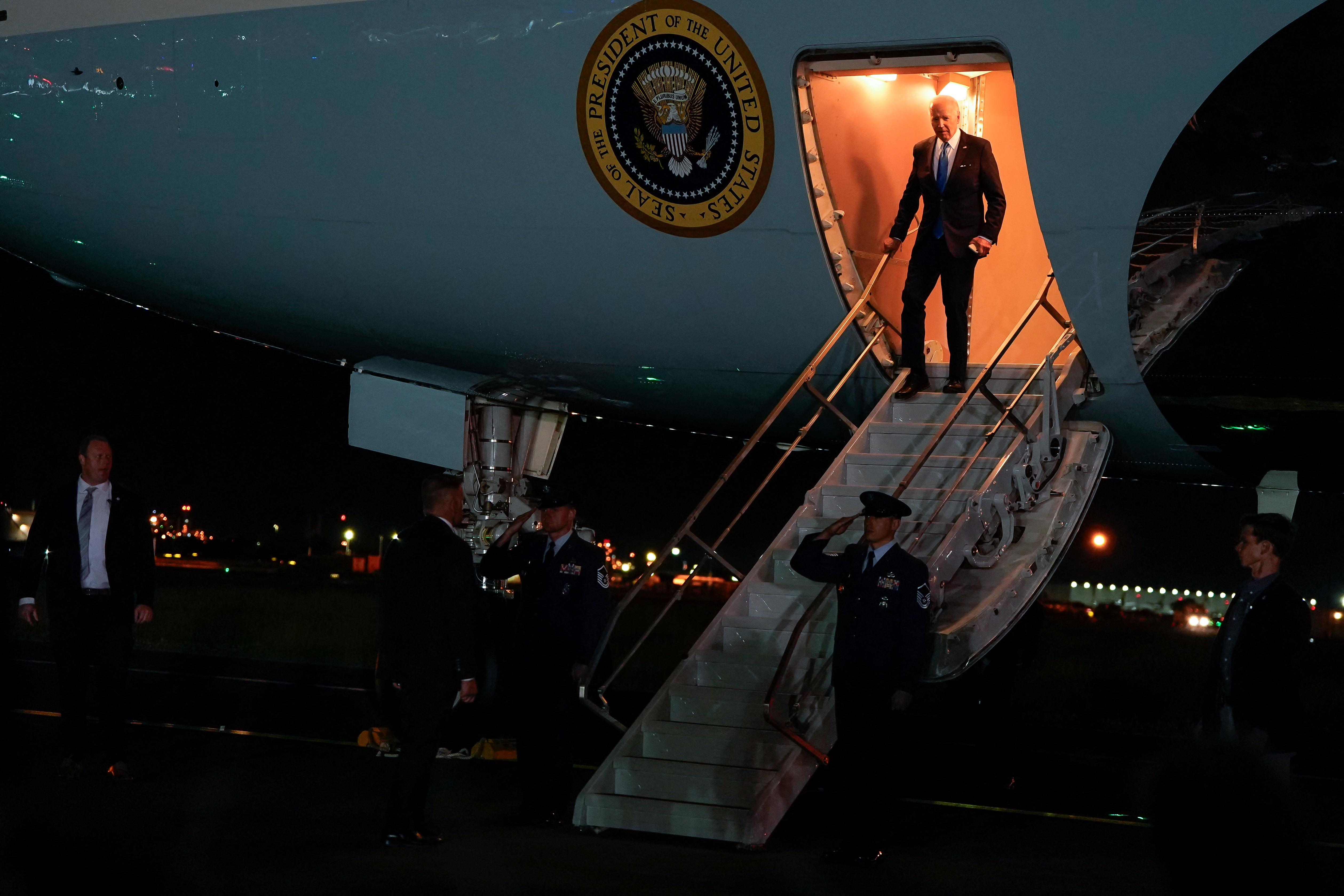 U.S. President Joe Biden arrives in Philadelphia en route to Wilmington