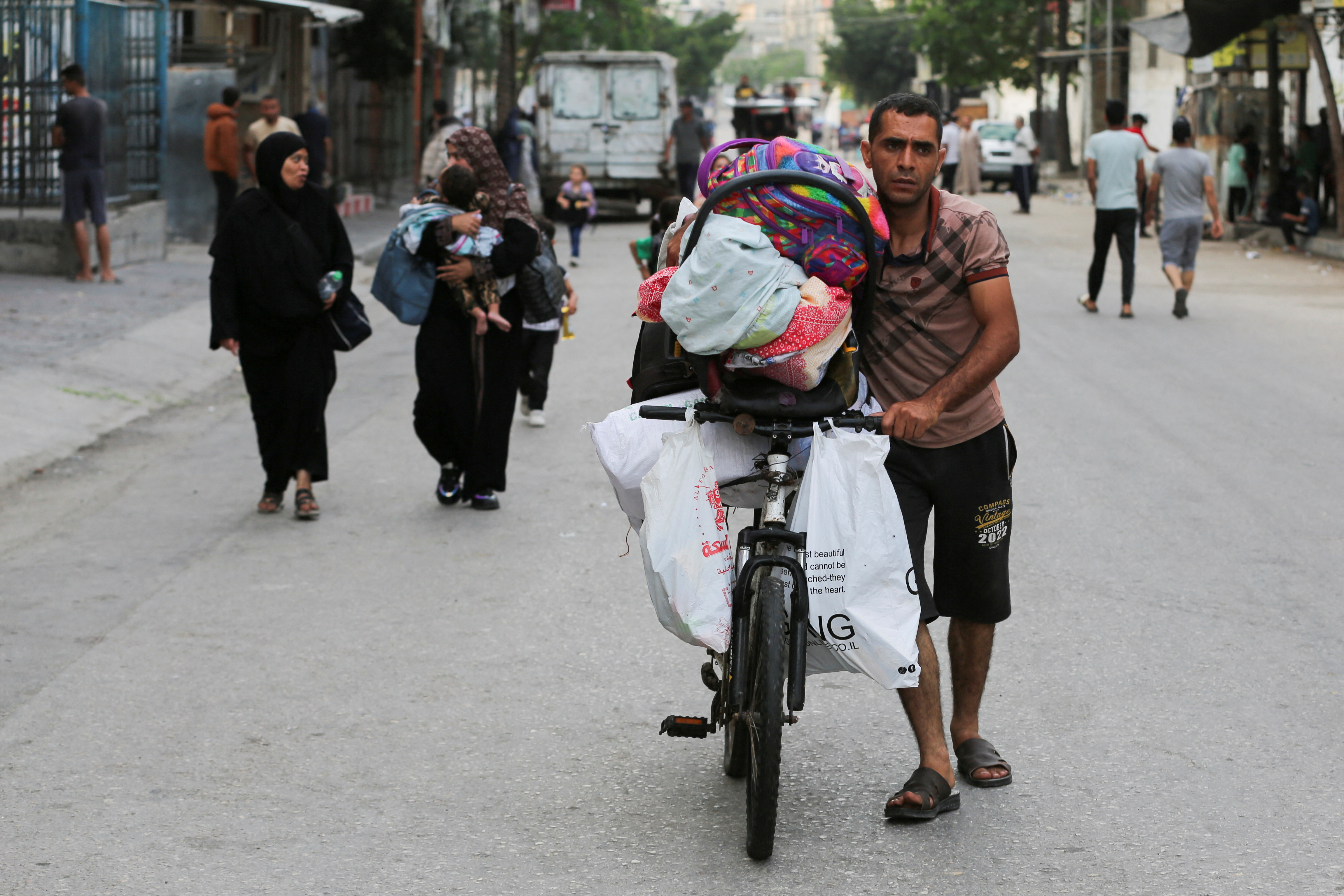 Palestinians flee Rafah due to an Israeli military operation, in Rafah, in the southern Gaza Strip