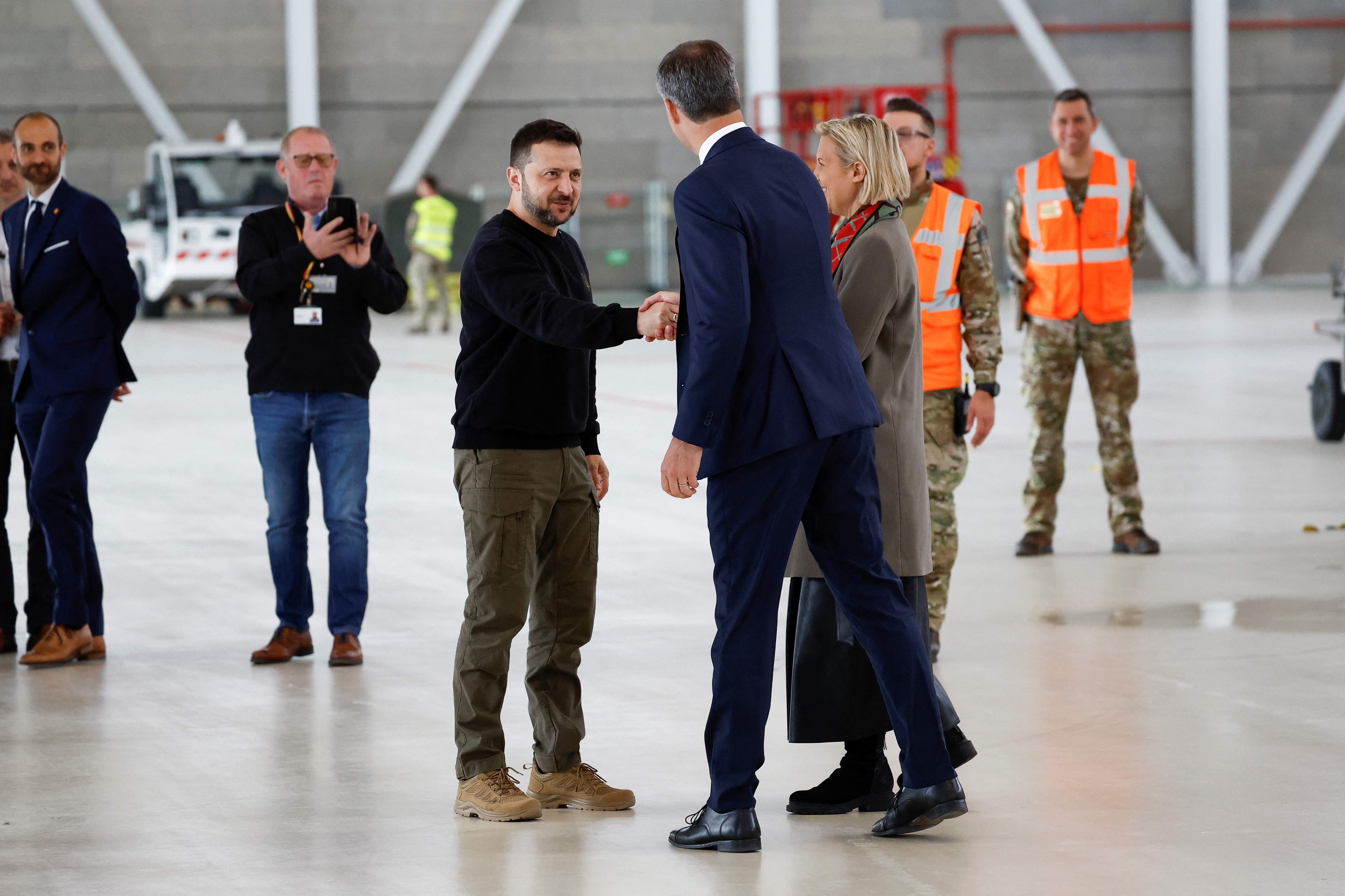 Ukrainian President Zelenskiy and Belgium's PM De Croo visit Melsbroek air base