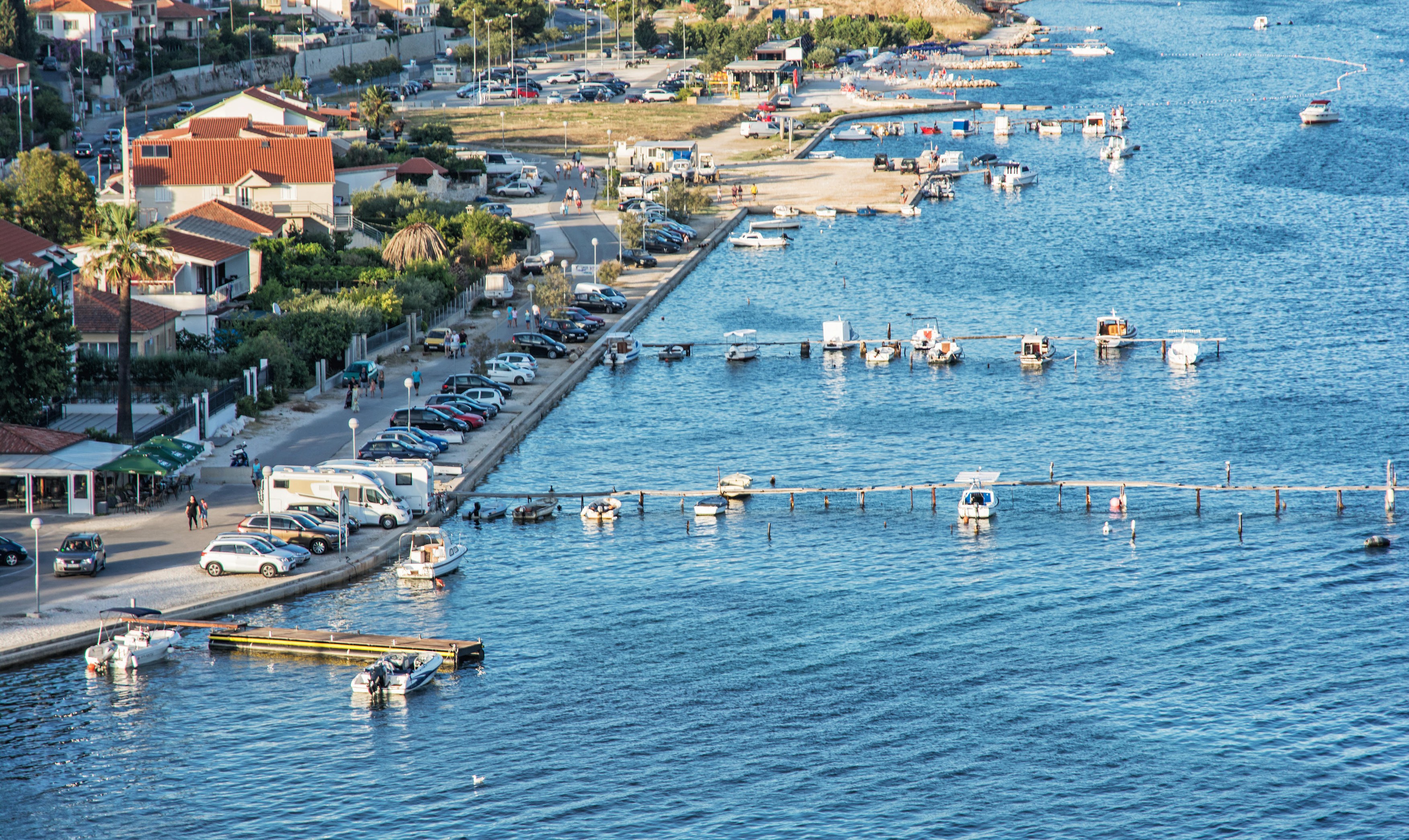 Beautiful seashore in Trogir, Croatia, Adriatic sea. Travel destination. Summer vacation.