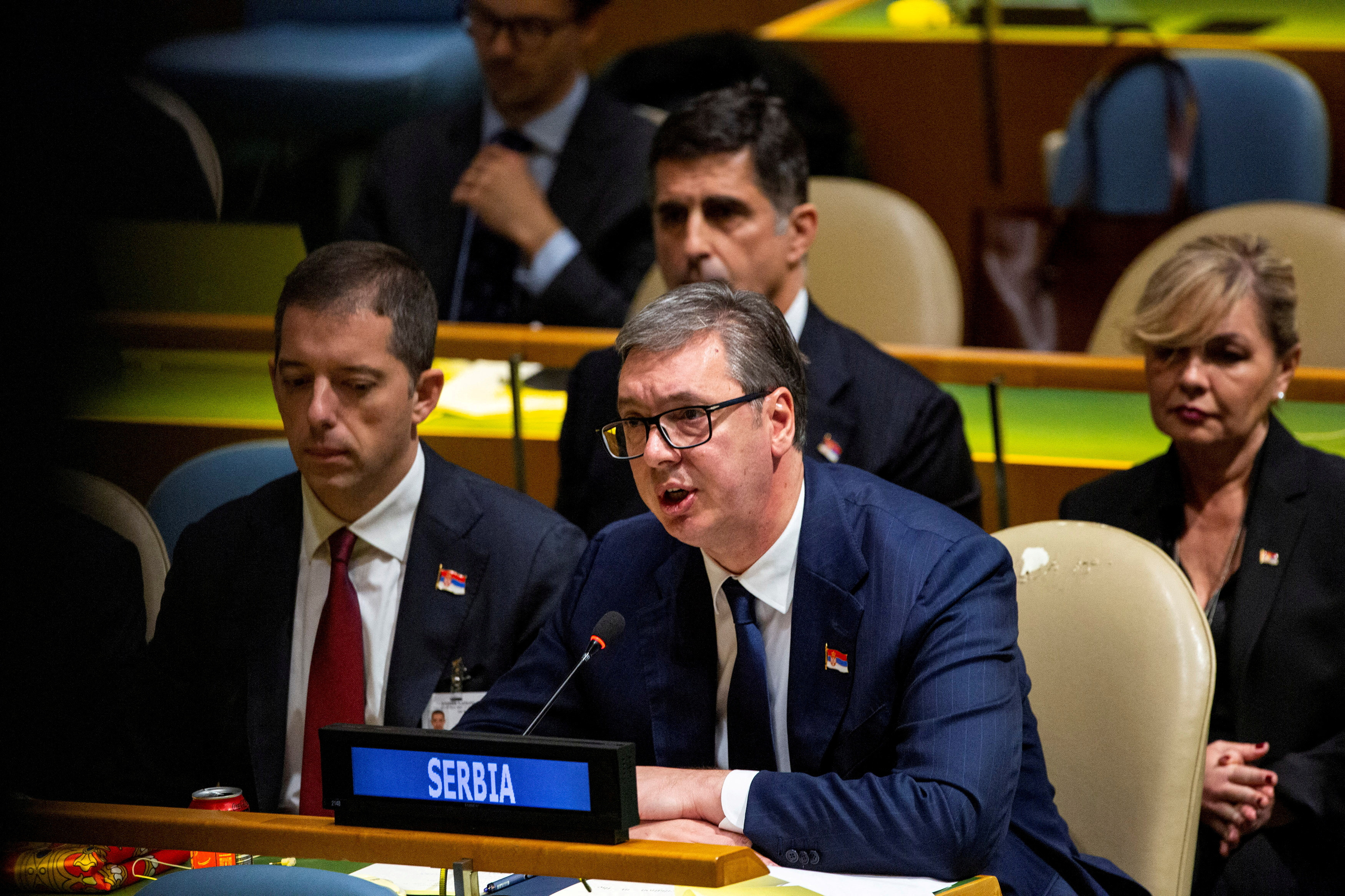 FILE PHOTO: Serbian President Aleksandar Vucic at U.N. headquarters in New York
