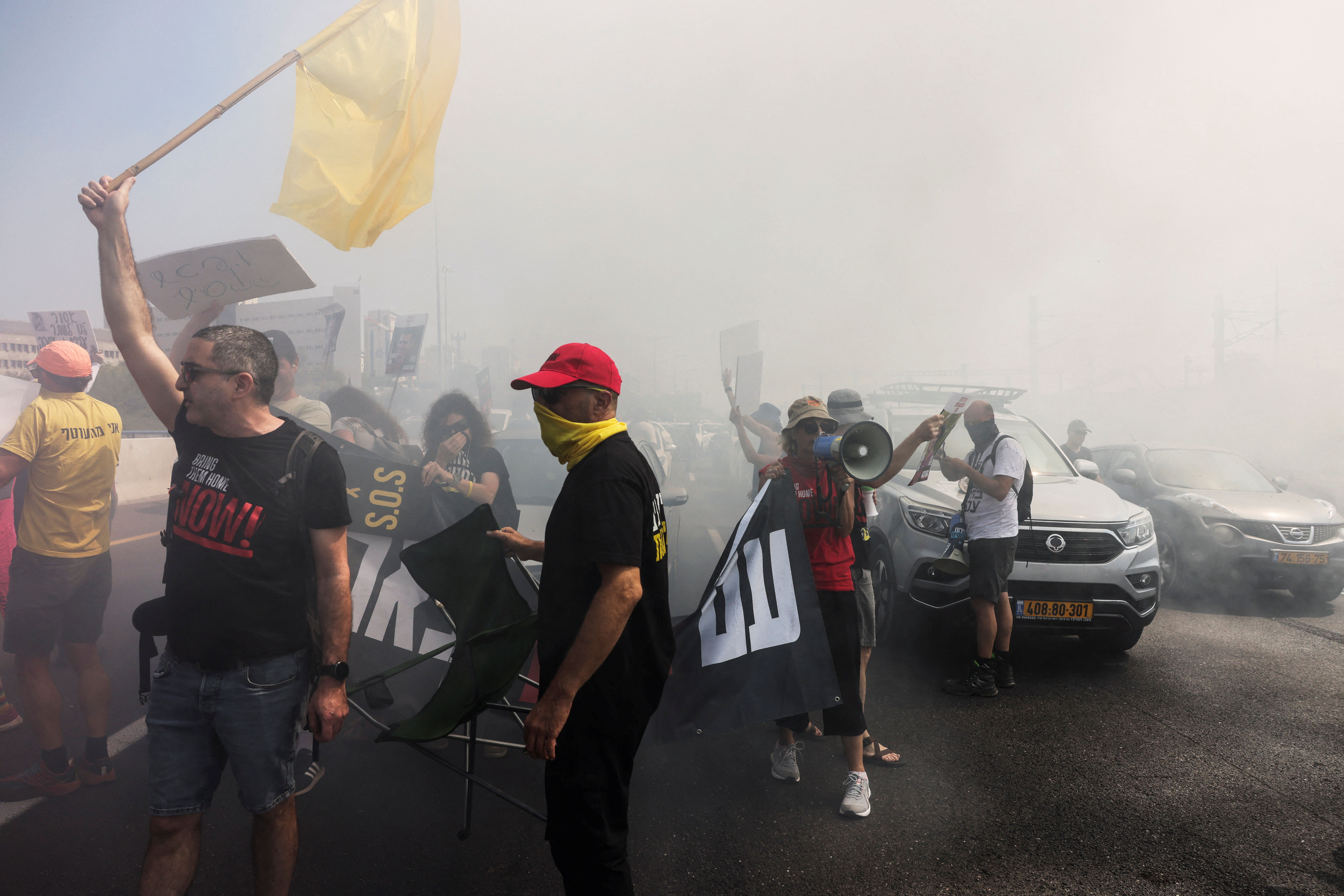 Demonstration demanding return of hostages kidnapped in October 7 attack on Israel by Hamas, in Tel Aviv