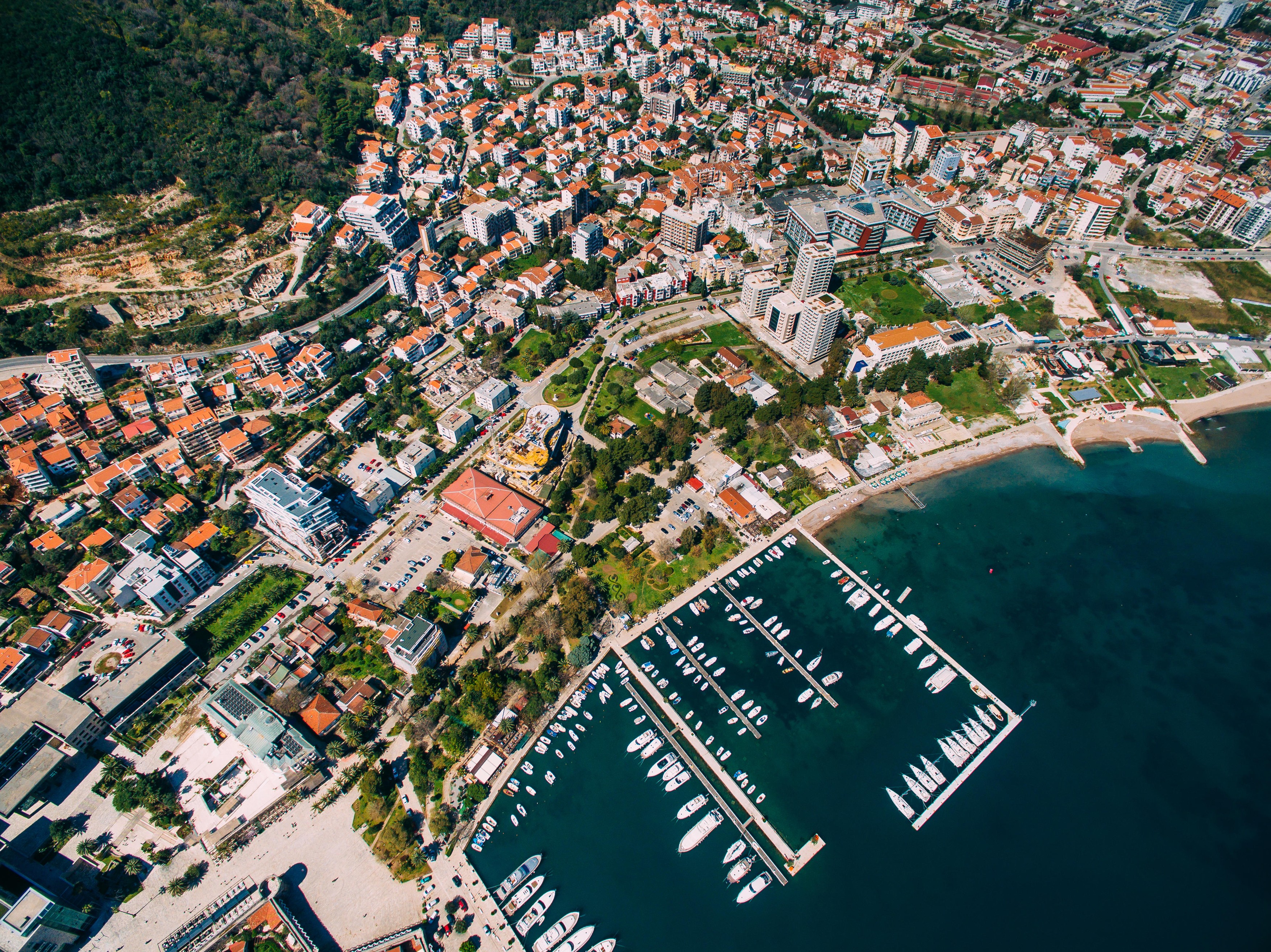 The Old Town of Budva, shooting with aerial drone. Montenegro