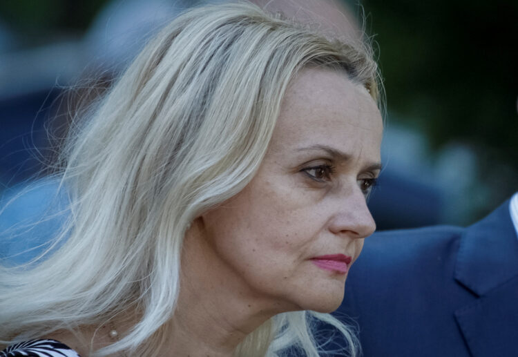 Ukrainian professor and politician Farion attends a rally in Lviv