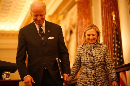 Vice President Biden and Secretary Clinton Depart the Stage