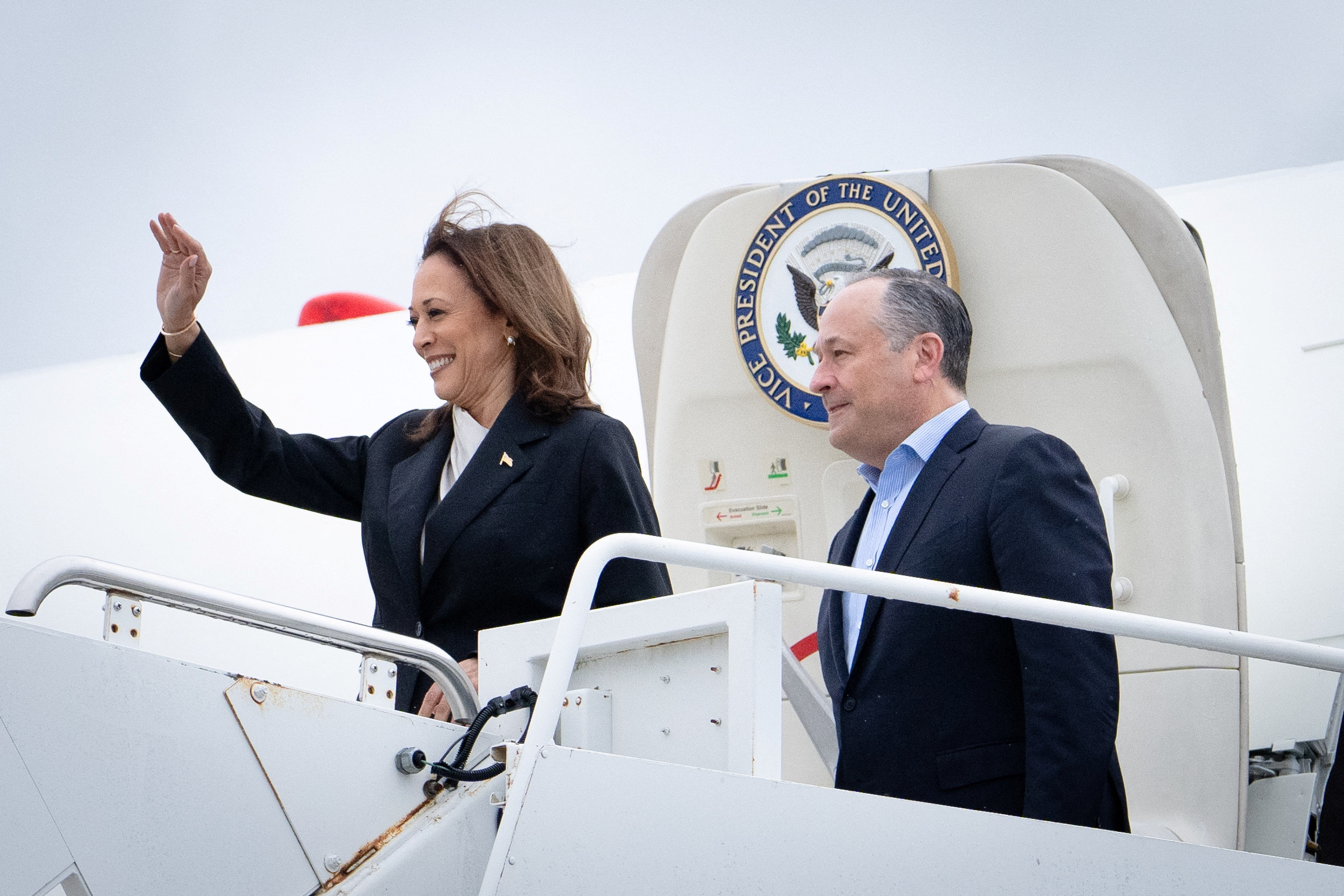 U.S. Vice President Kamala Harris and second gentleman Douglas Emhoff arrive in Wilmington