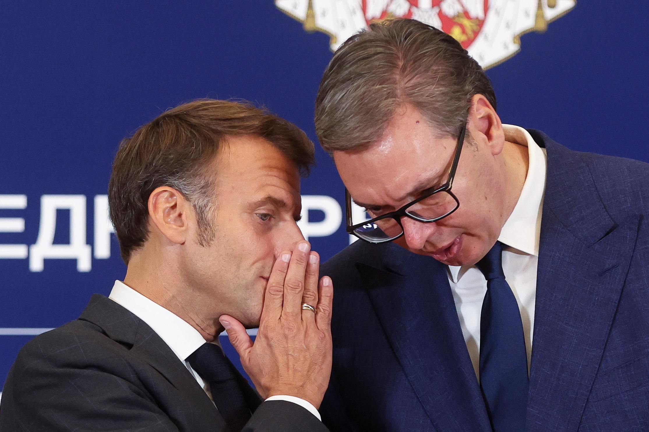 French President Macron meets Serbian President Vucic in Belgrade