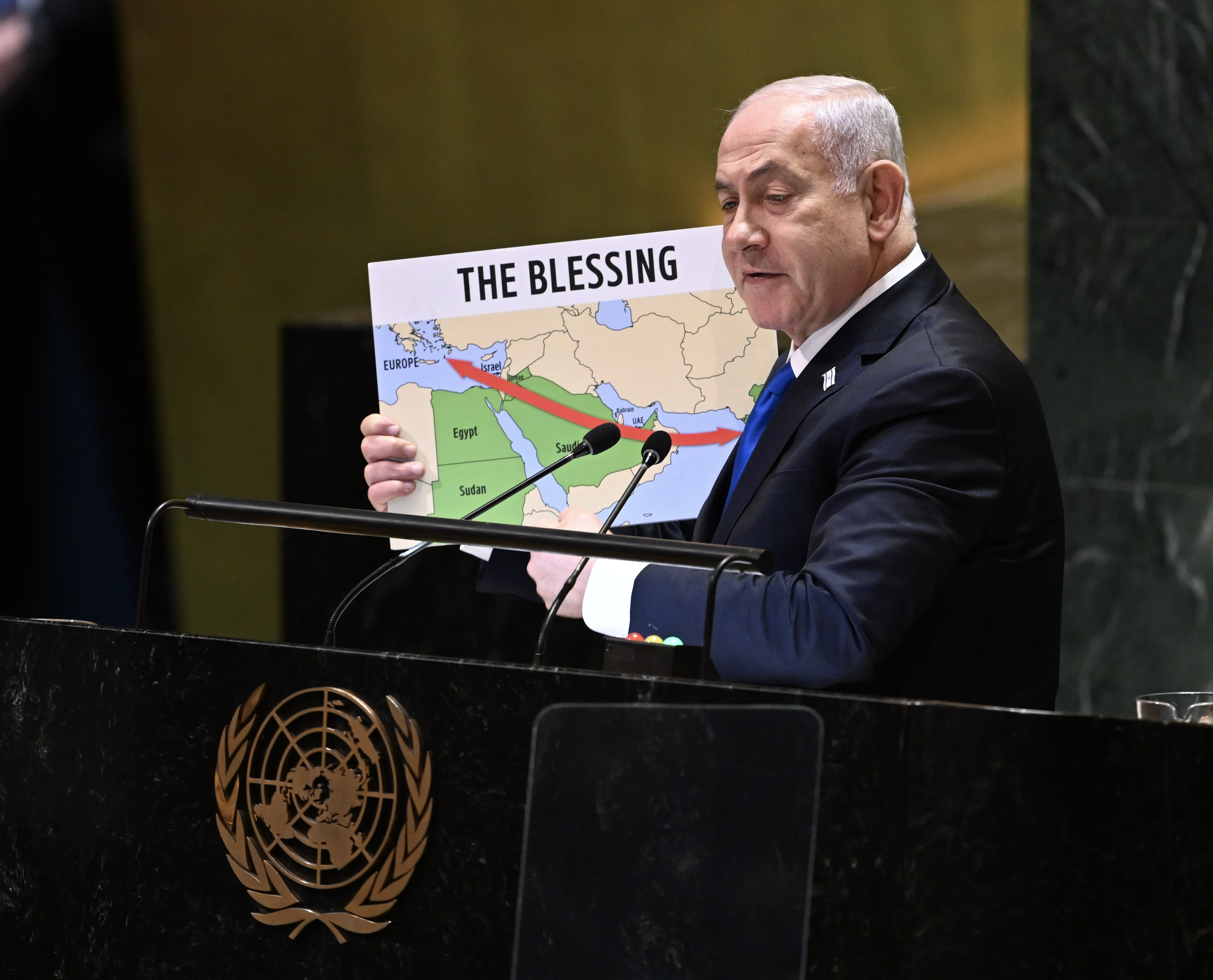 Netanyahu u UN-u pokazao mapu koja prikazuje palestinski teritorij kao "Izrael"