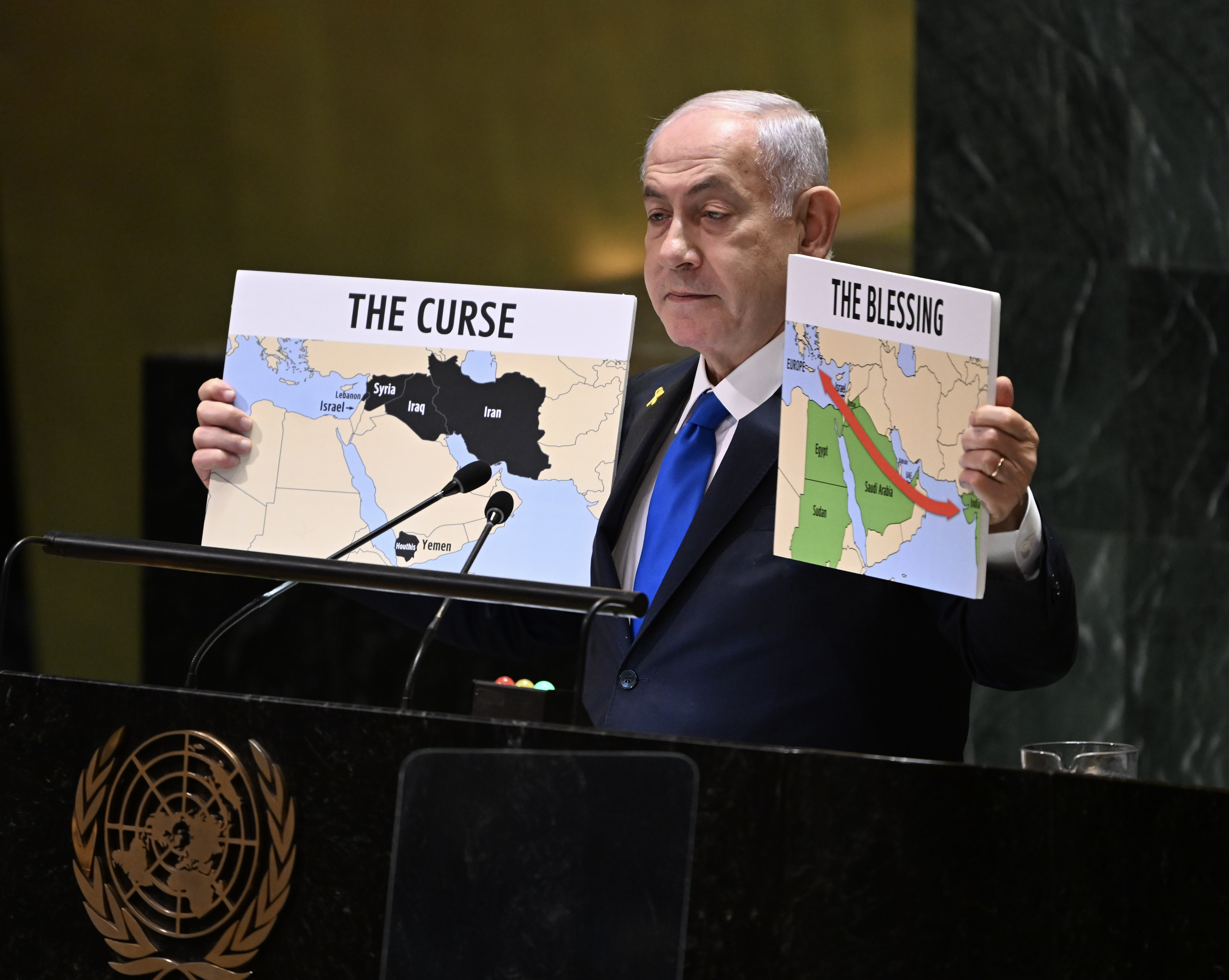 Netanyahu u UN-u pokazao mapu koja prikazuje palestinski teritorij kao "Izrael"