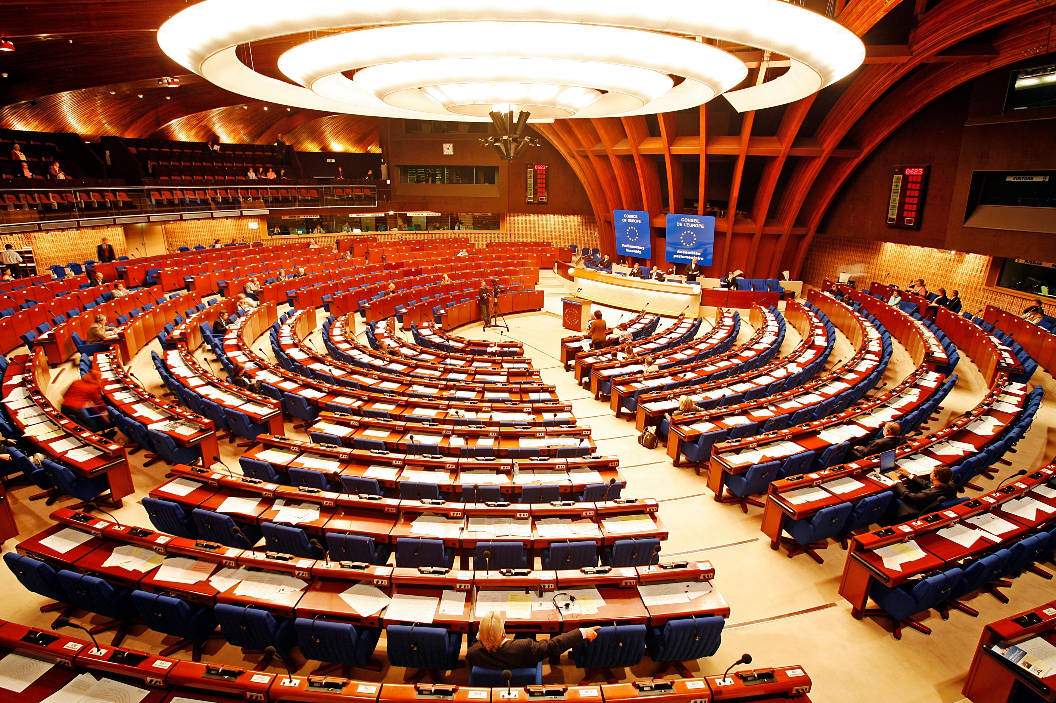 COUNCIL ROOM, COUNCIL OF EUROPE, PALAIS DE L'EUROPE, STRASBOURG, BAS RHIN (67), ALSACE, FRANCE, EUROPE
