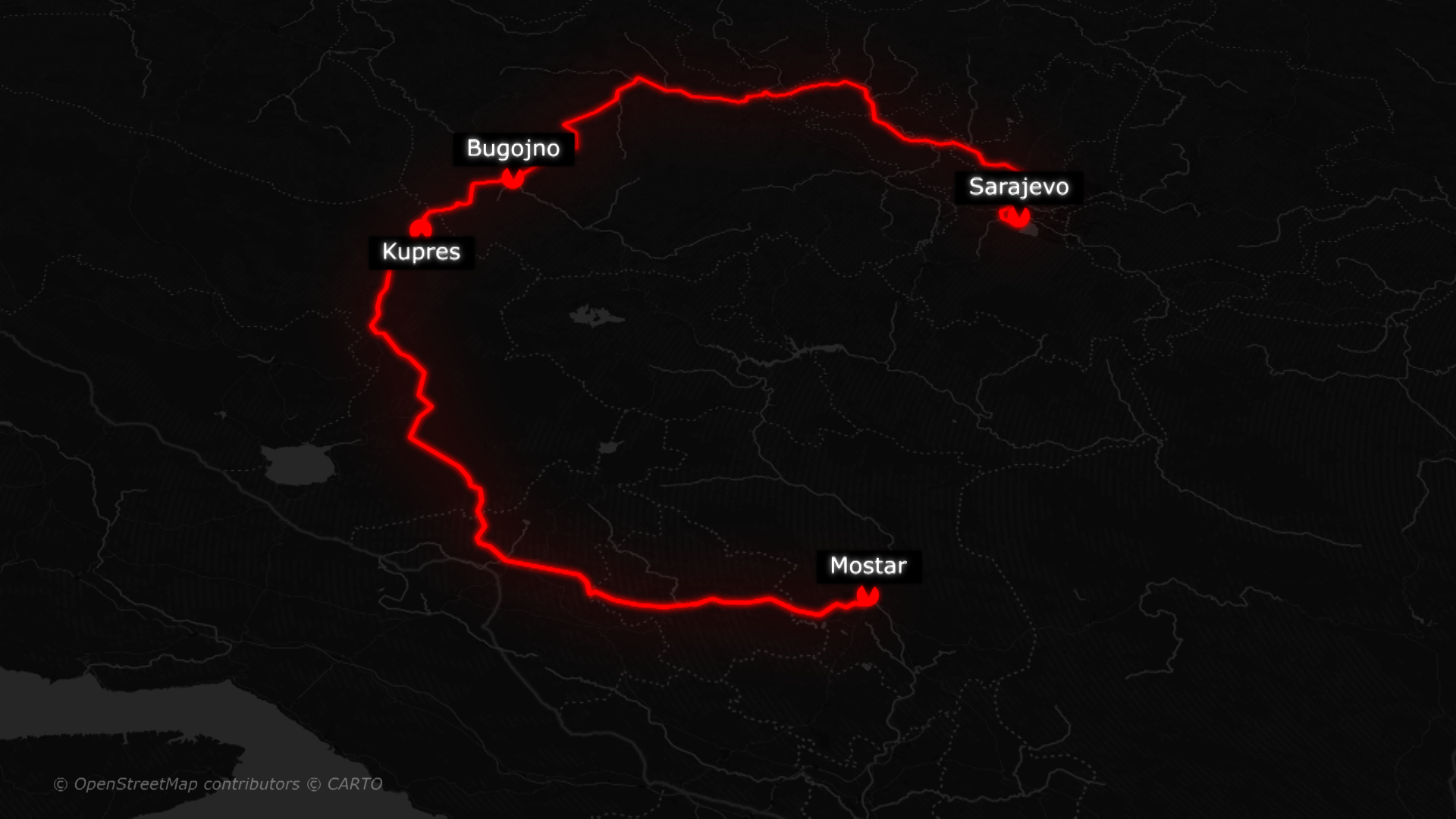 mapa put sarajevo mostar