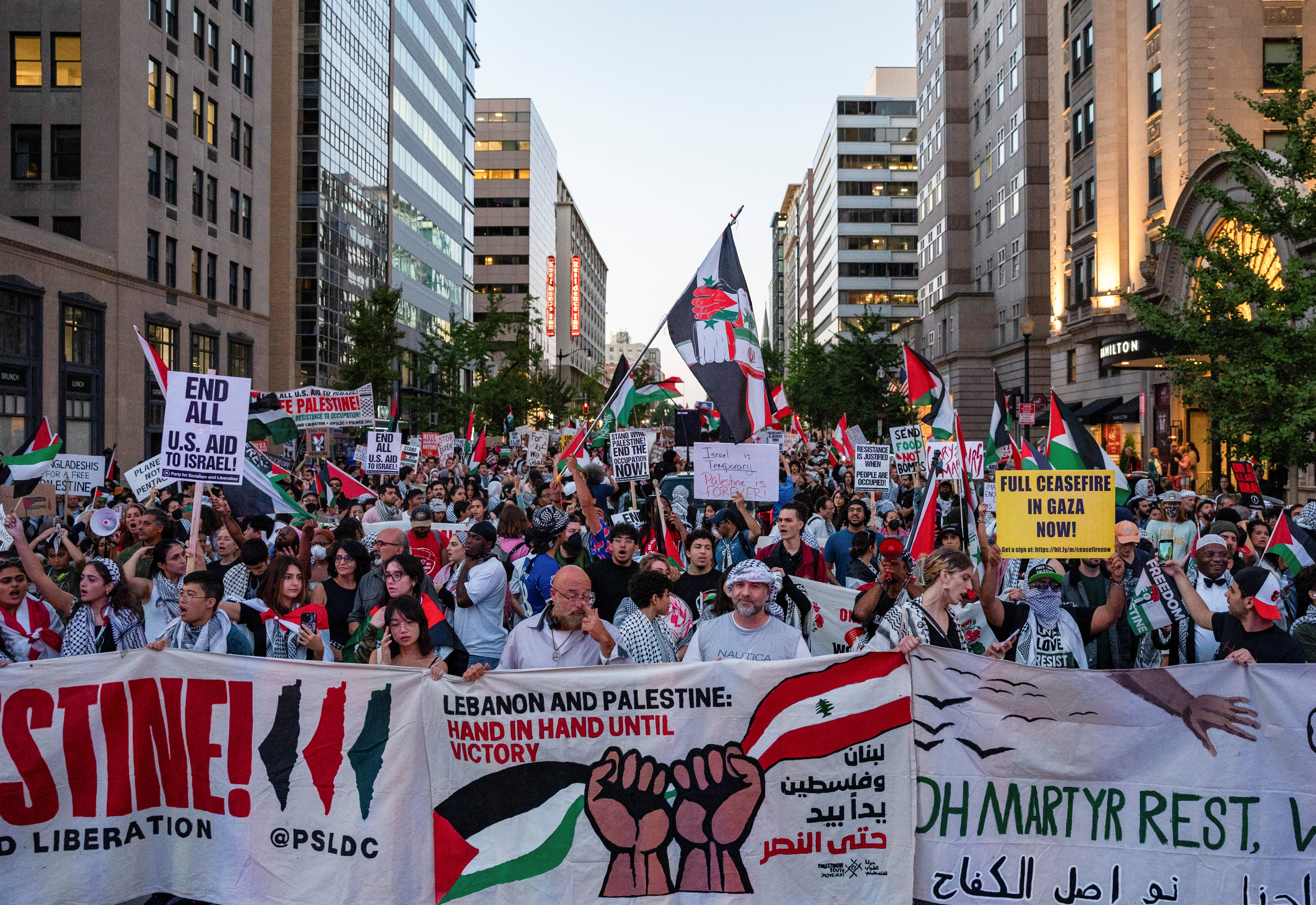 Pro-Palestinian protesters attend a rally outside the White House in Washington