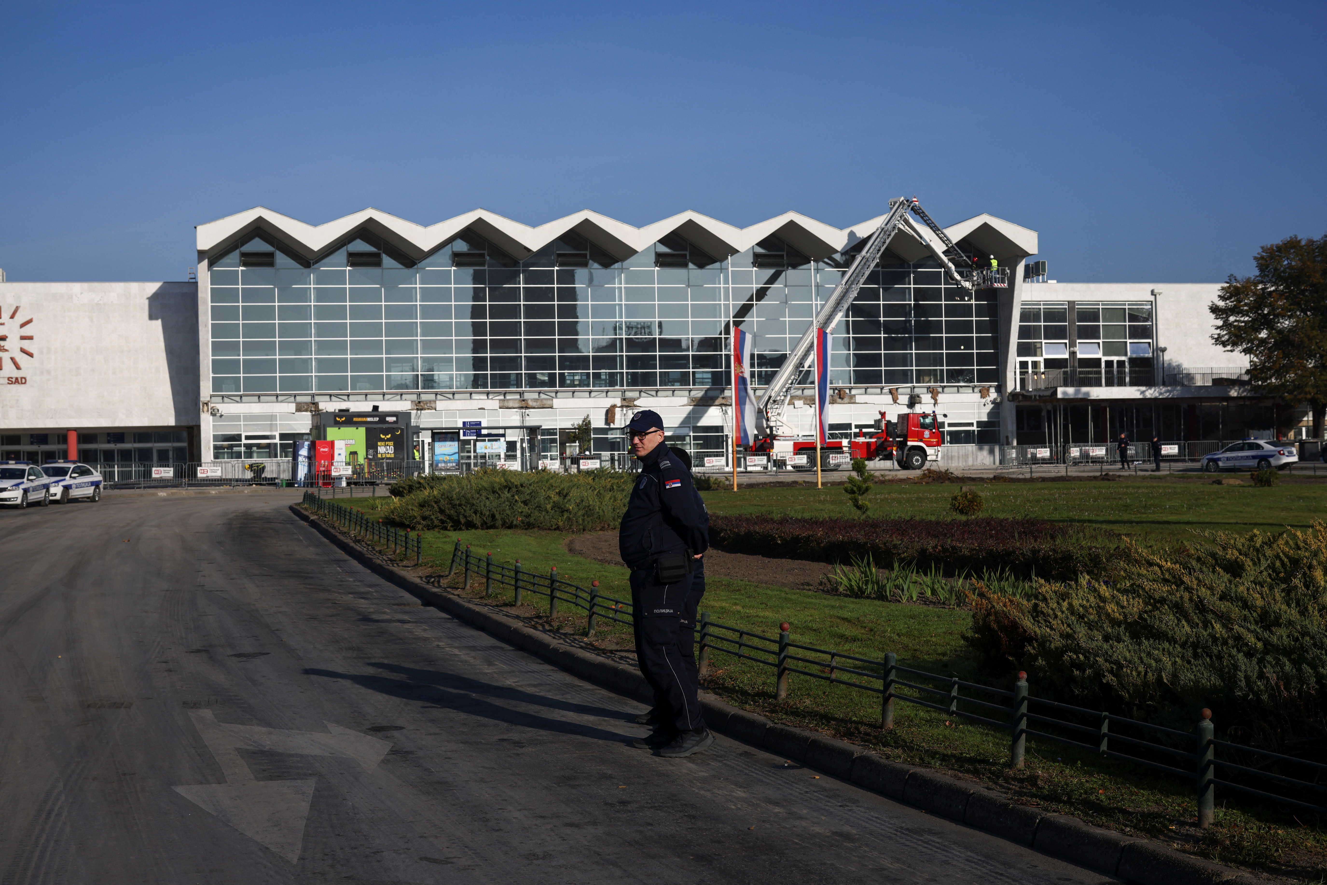 Part of a roof collapsed at a railway station in Novi Sad