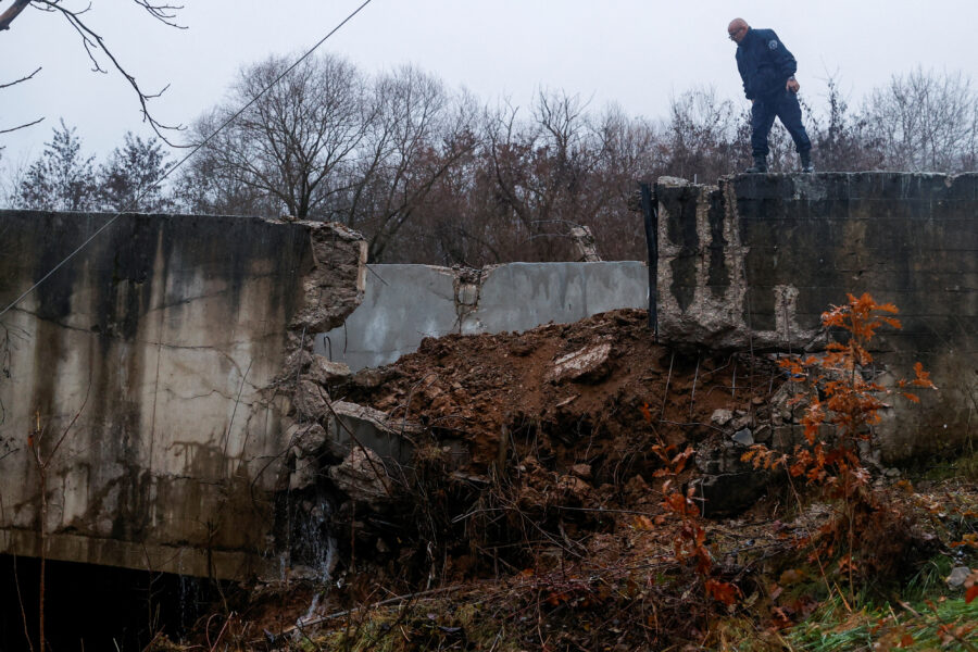 Damaged canal in northern Kosovo supplying water to two coal-fired power plants, in Varage