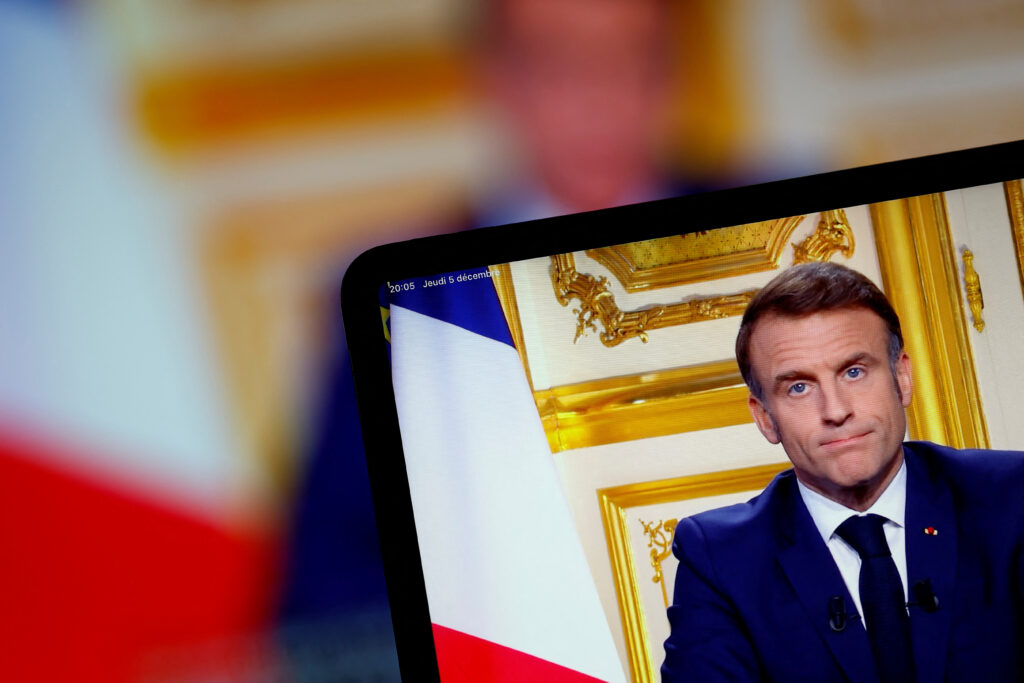 French President Macron makes a television address to the nation, in Paris
