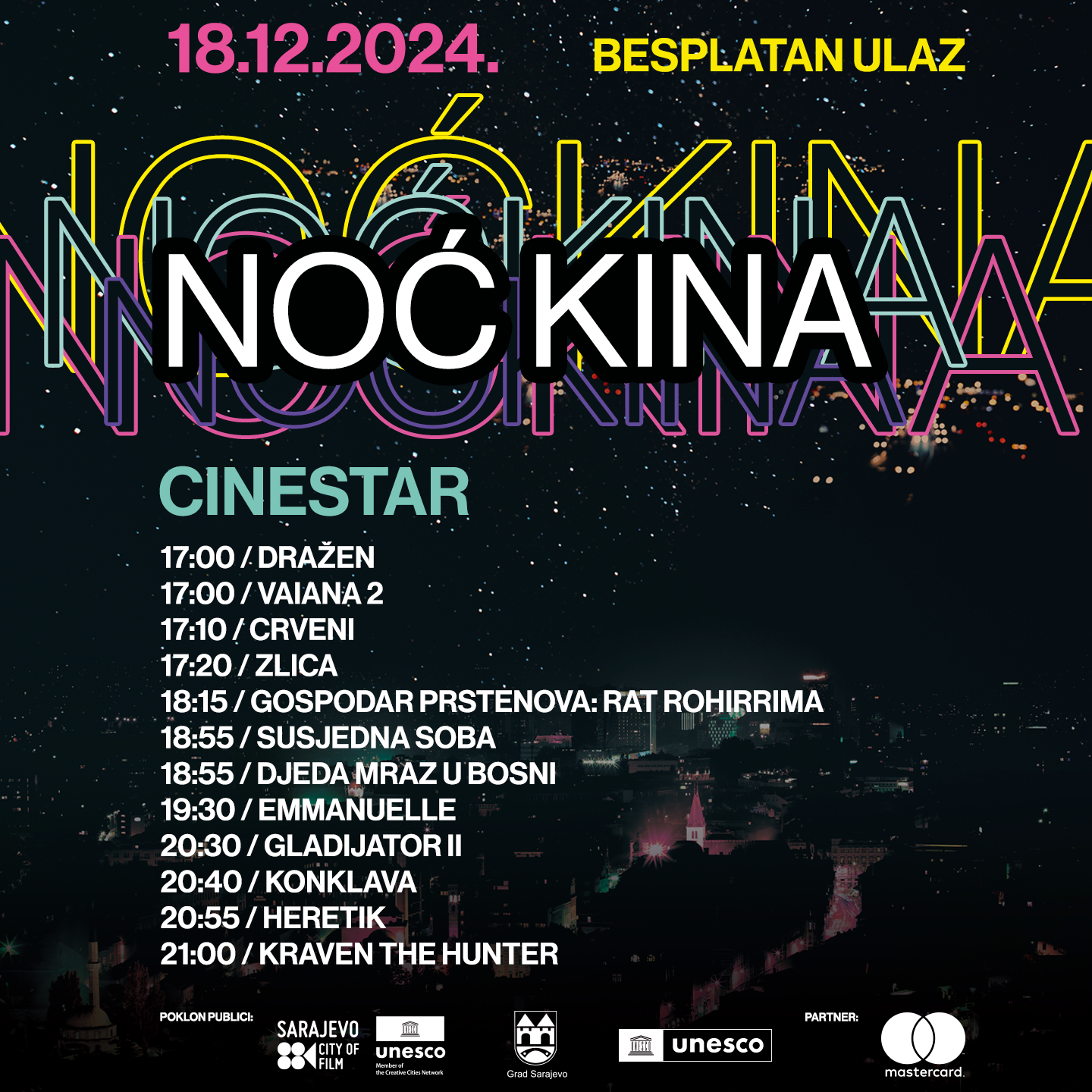 Program za Noć kina u Sarajevu