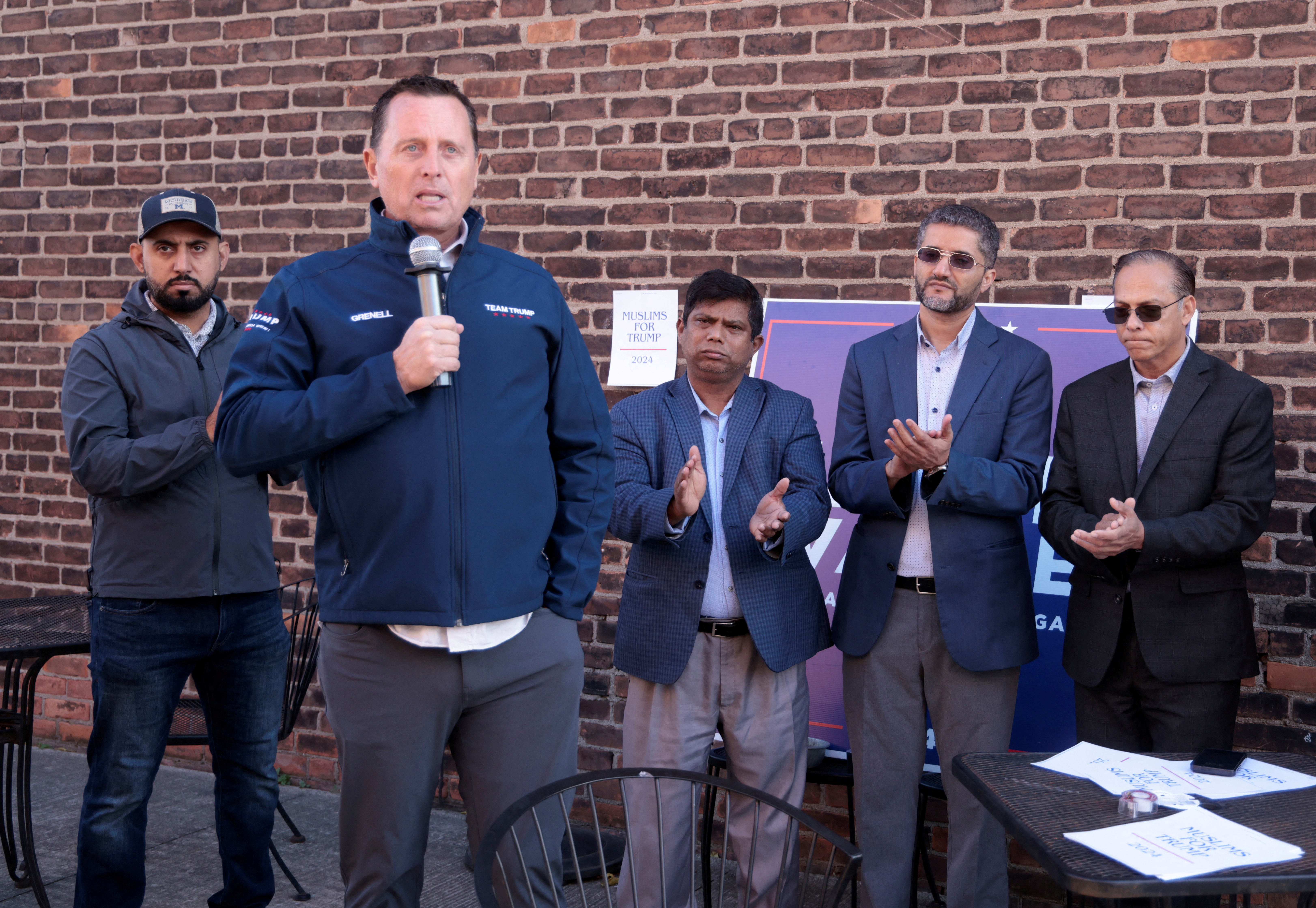 FILE PHOTO: Richard Grenell, a top advisor to former U.S. President Donald Trump and former Acting Director of National Intelligence, speaks to the attendees of a Muslims and Bangladeshi Americans for Trump  outreach event in Hamtramck, Michigan