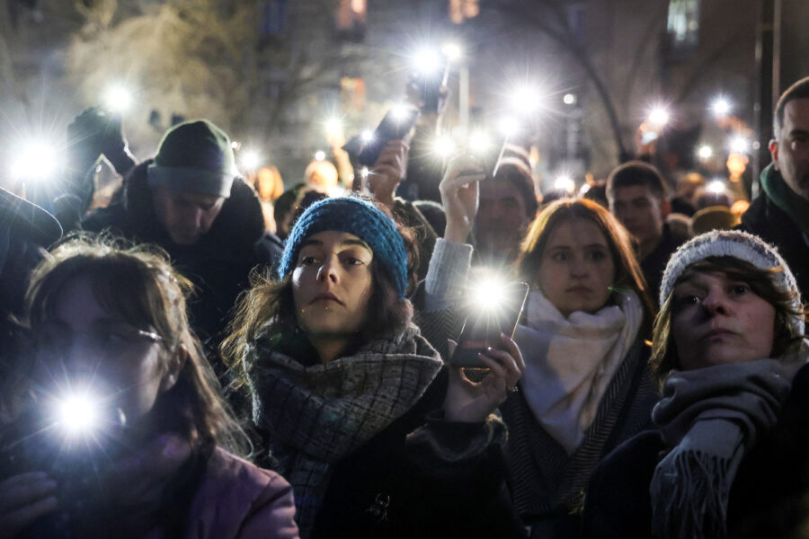 Anti-government protest following the Novi Sad railway station disaster, in Belgrade