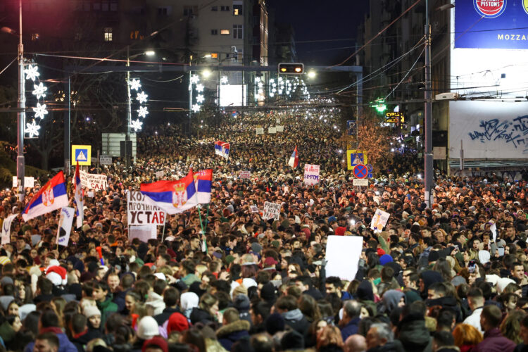 Anti-government protest following the Novi Sad railway station disaster, in Belgrade