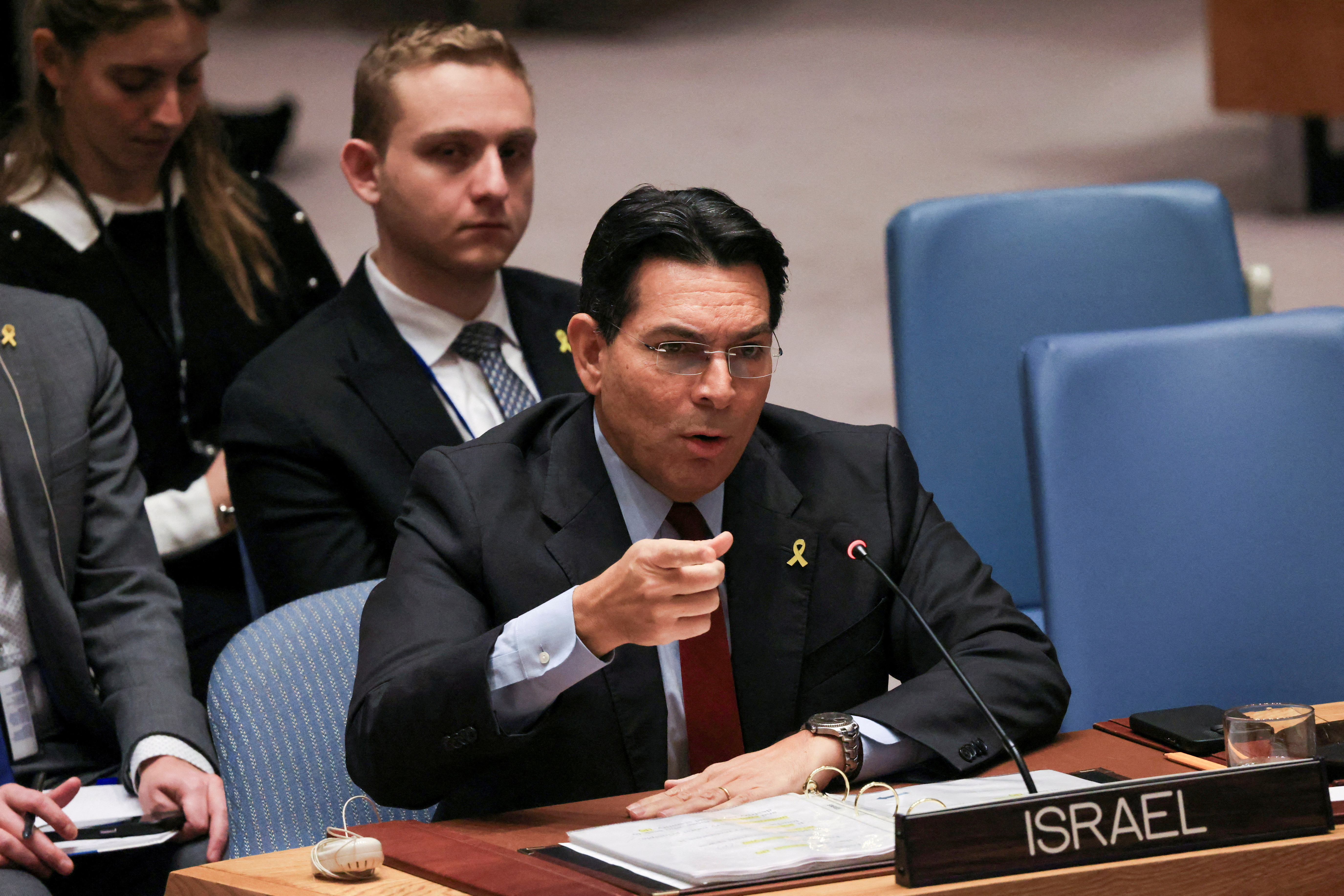 FILE PHOTO: Permanent Representative of Israel to the U.N. Danny Danon​ speaks during a meeting of the United Nations Security Council at U.N. headquarters in New York