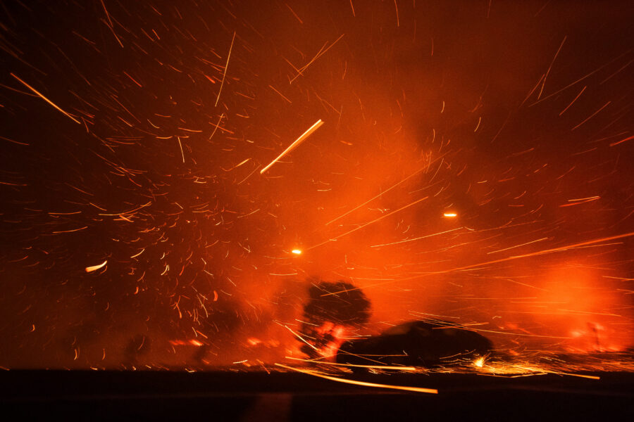 Palisades Fire burns during a windstorm on the west side of Los Angeles