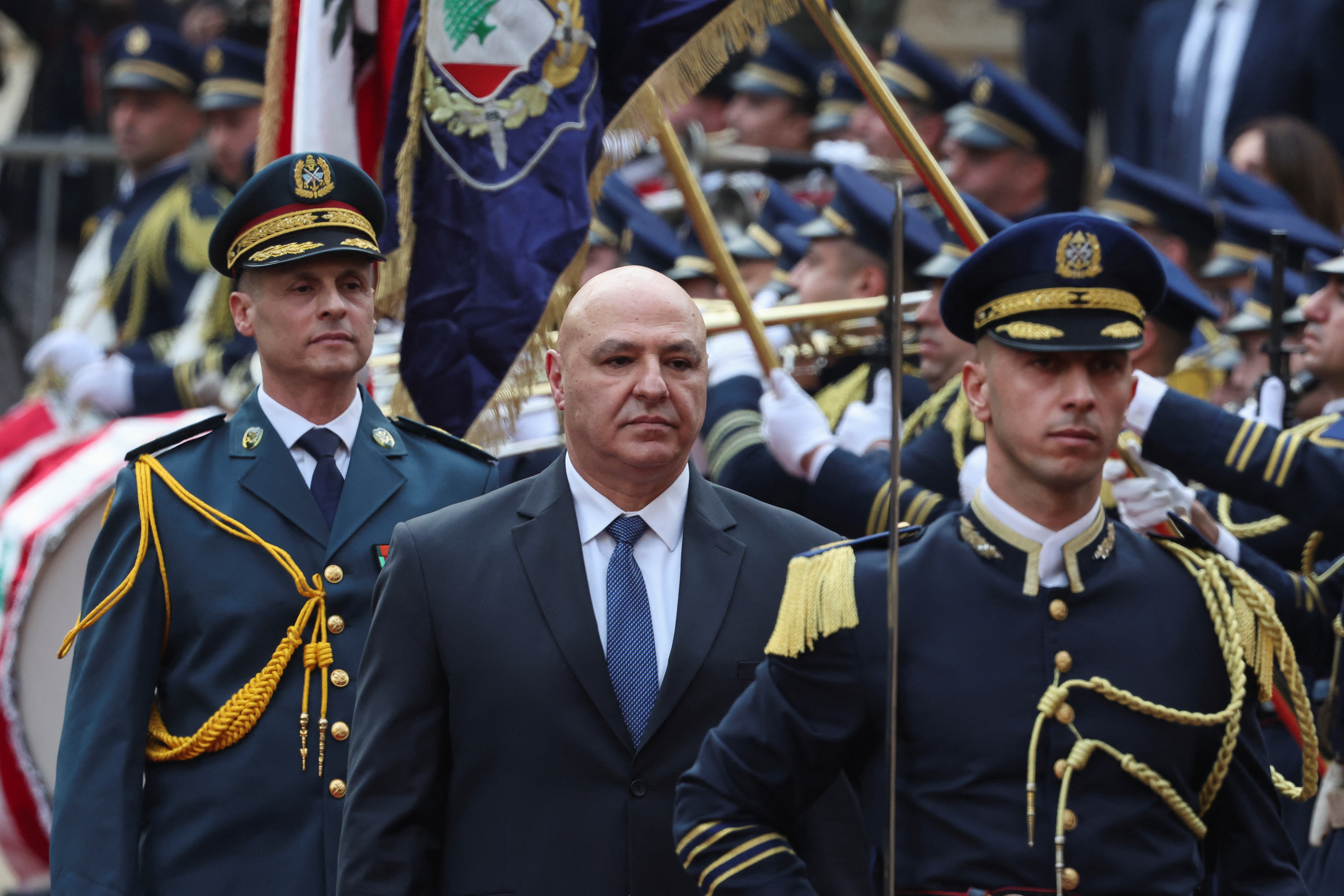 Lebanon's army chief Joseph Aoun walks after being elected as the country's President at the parliament building in Beirut