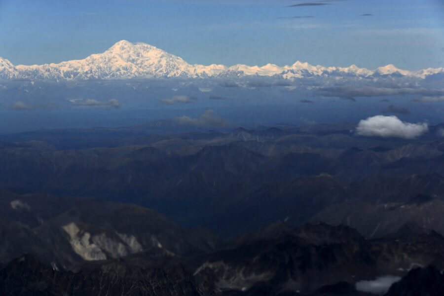 FILE PHOTO: Denali, formerly known as Mount McKinley, can be seen from Air Force One as U.S. President Barack Obama arrives in Anchorage