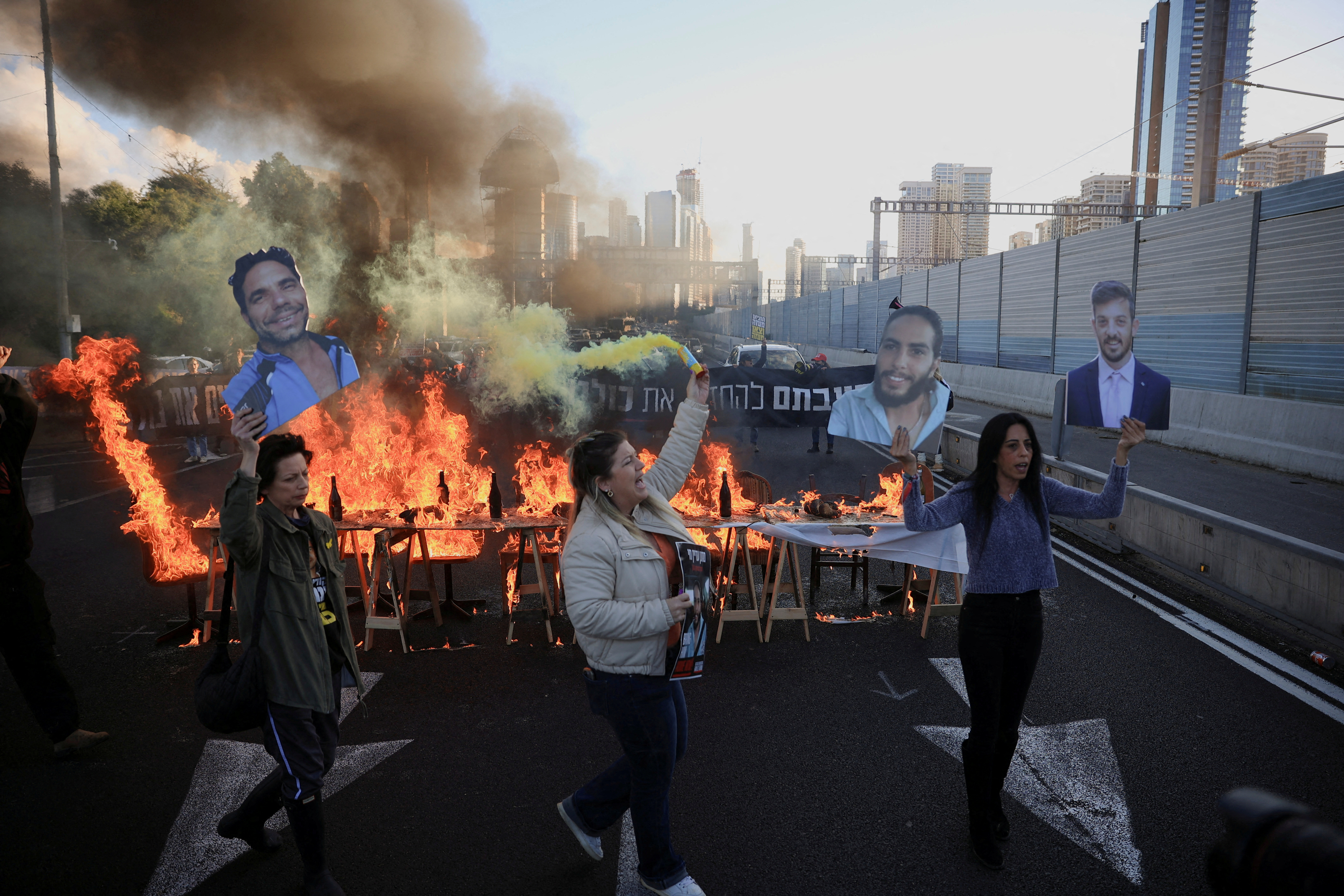 Protest to demand the release of hostages kidnapped during the deadly October 7, 2023 attack, in Tel Aviv