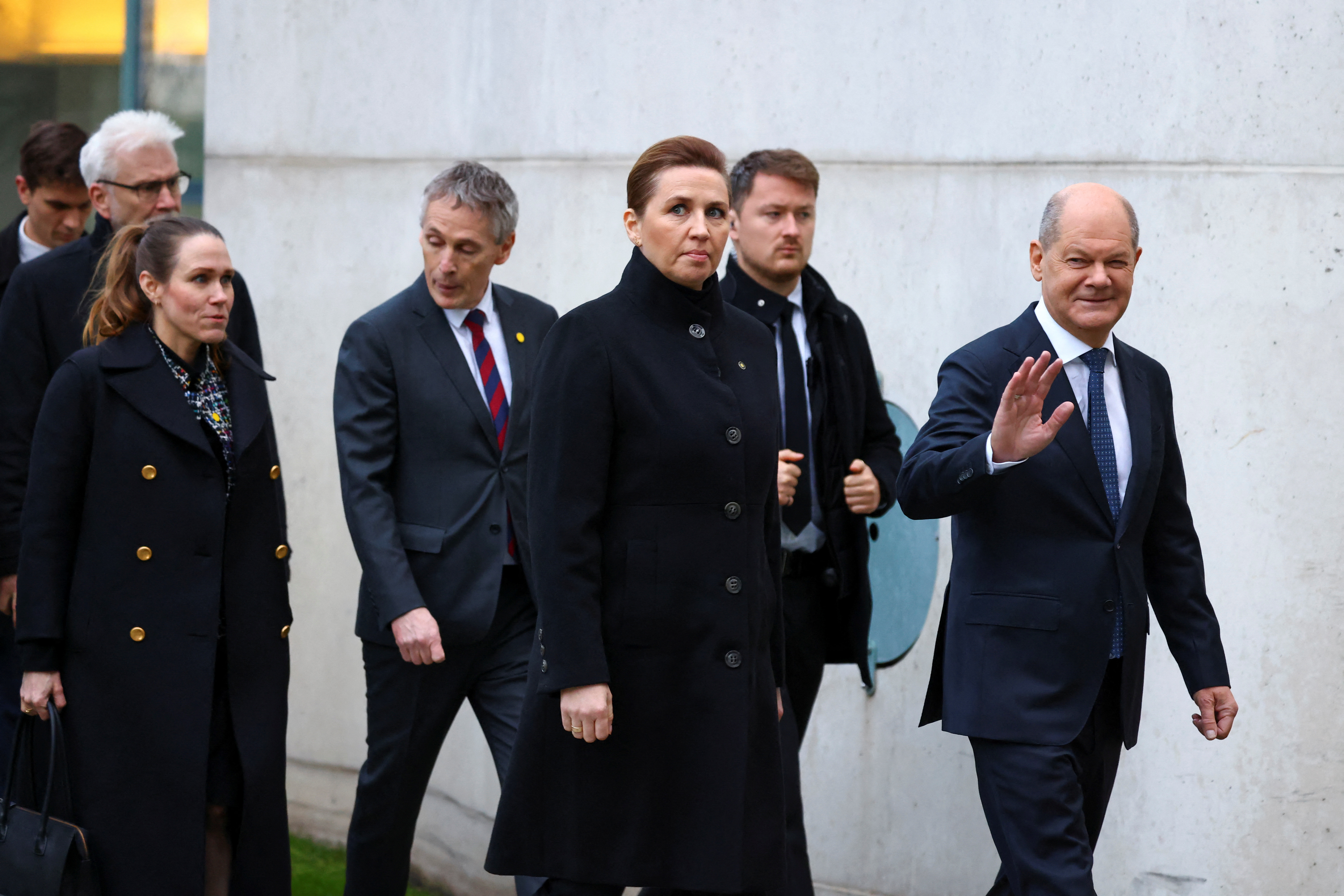 German Chancellor Olaf Scholz receives Danish Prime Minister Mette Frederiksen at the Chancellery in Berlin