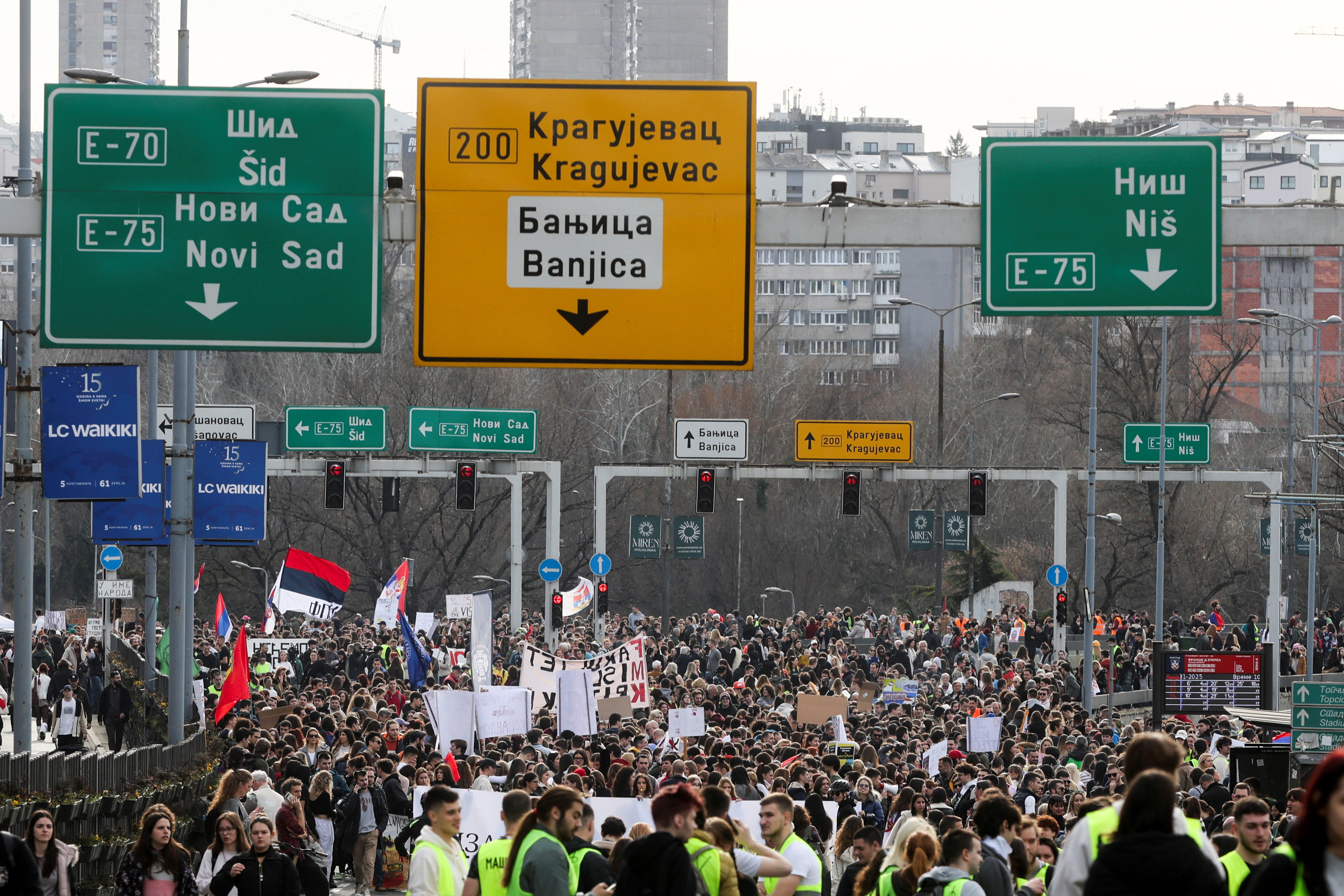 Belgrade University students protest against the government, in Belgrade