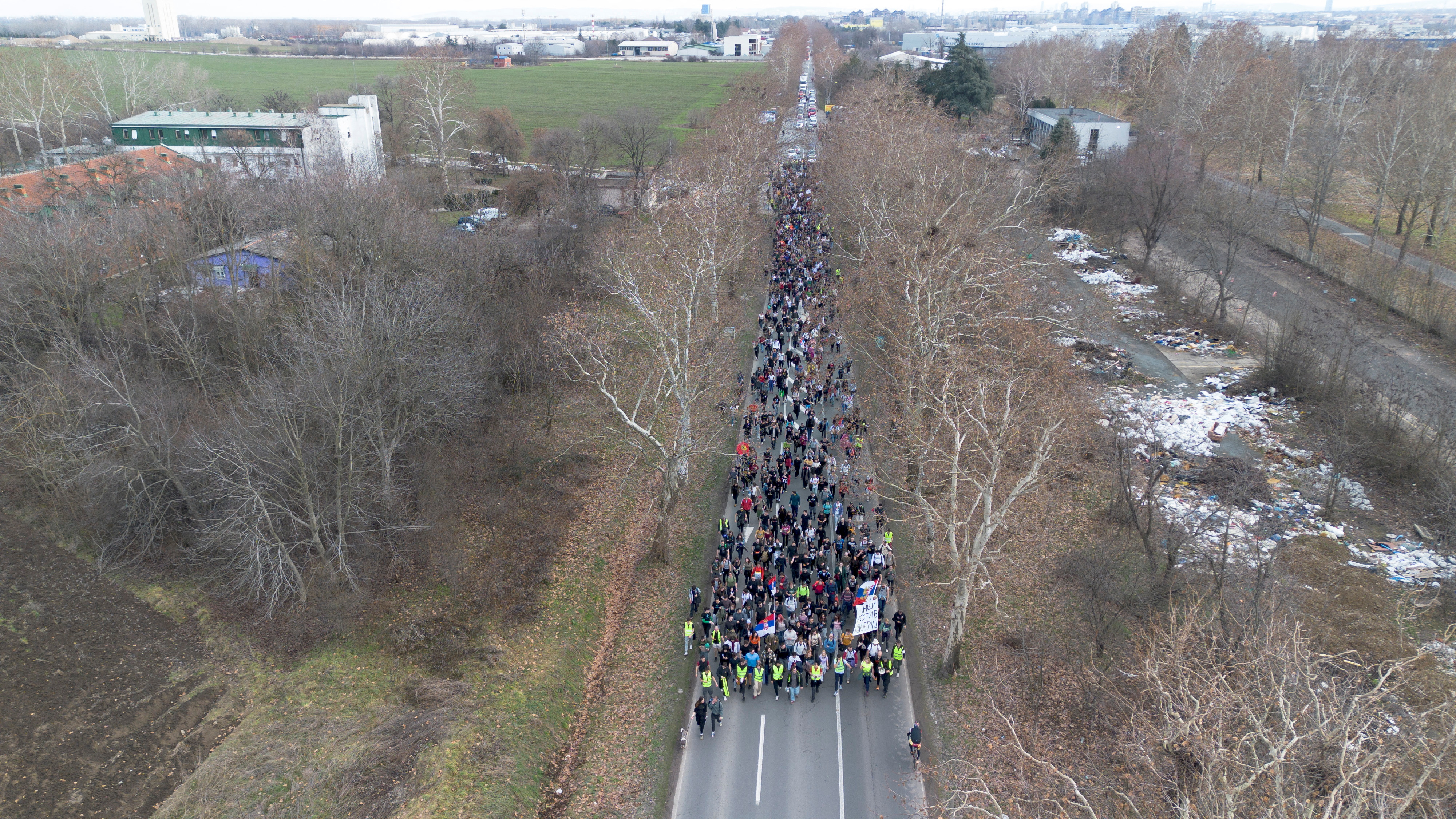 Serbian students march from Belgrade to Novi Sad's railway station disaster site