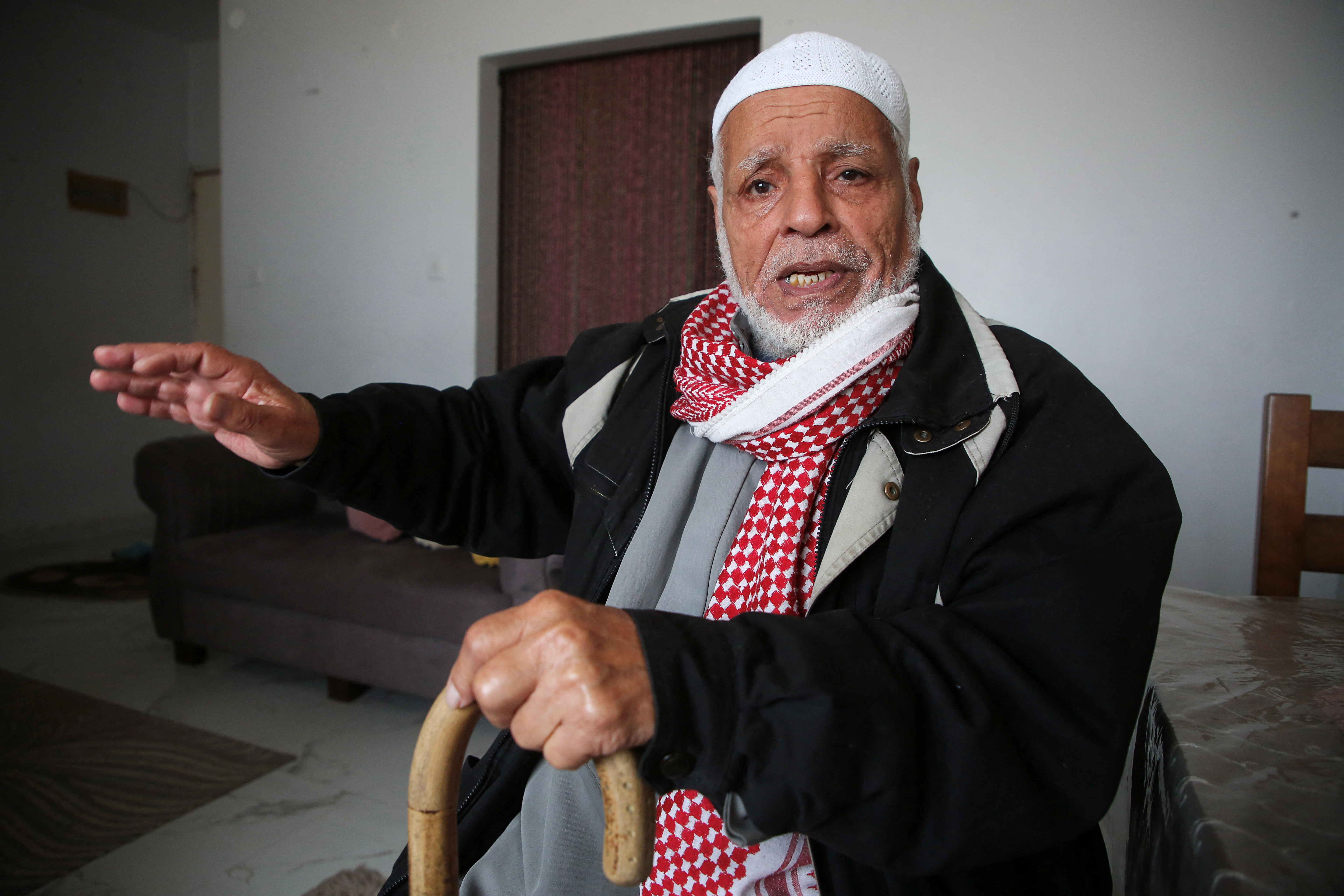 Nakba witness, Palestinian Rashid Mansour, speaks about his refusal to leave Gaza, in Khan Younis