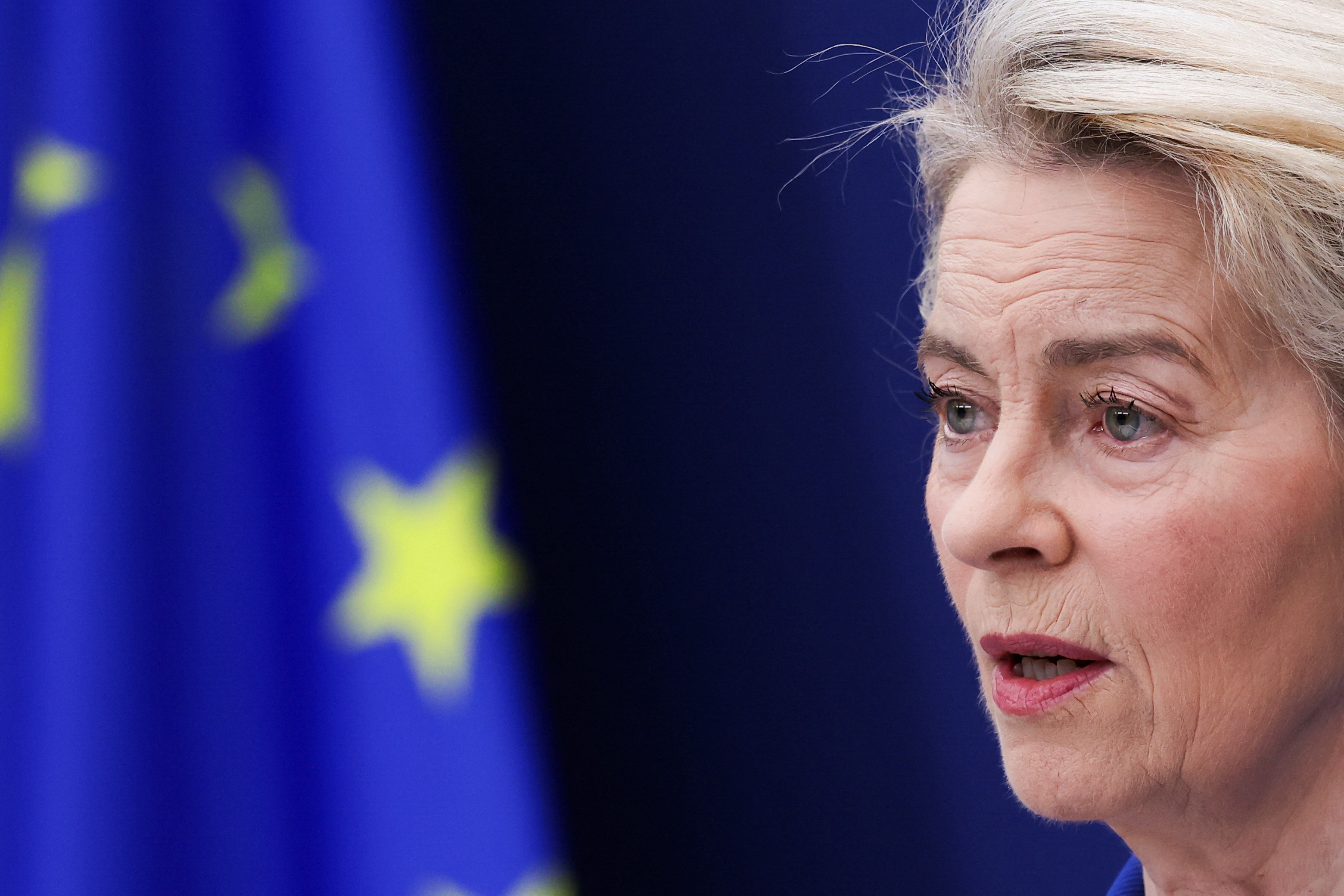 European Commission President Ursula von der Leyen delivers a statement, in Brussels