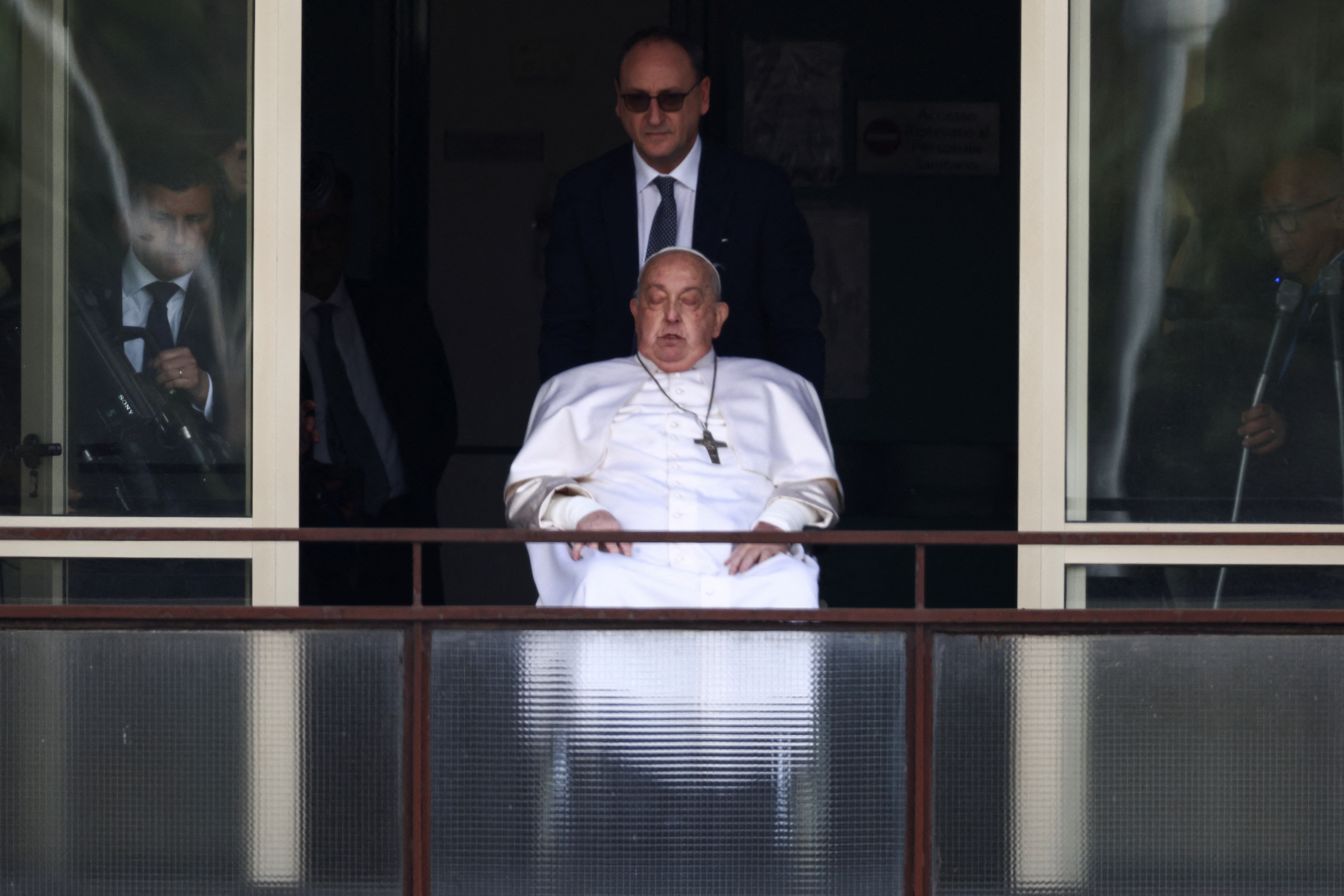 Pope Francis' first public appearance in five weeks on the day of his discharge from Gemelli Hospital, in Rome
