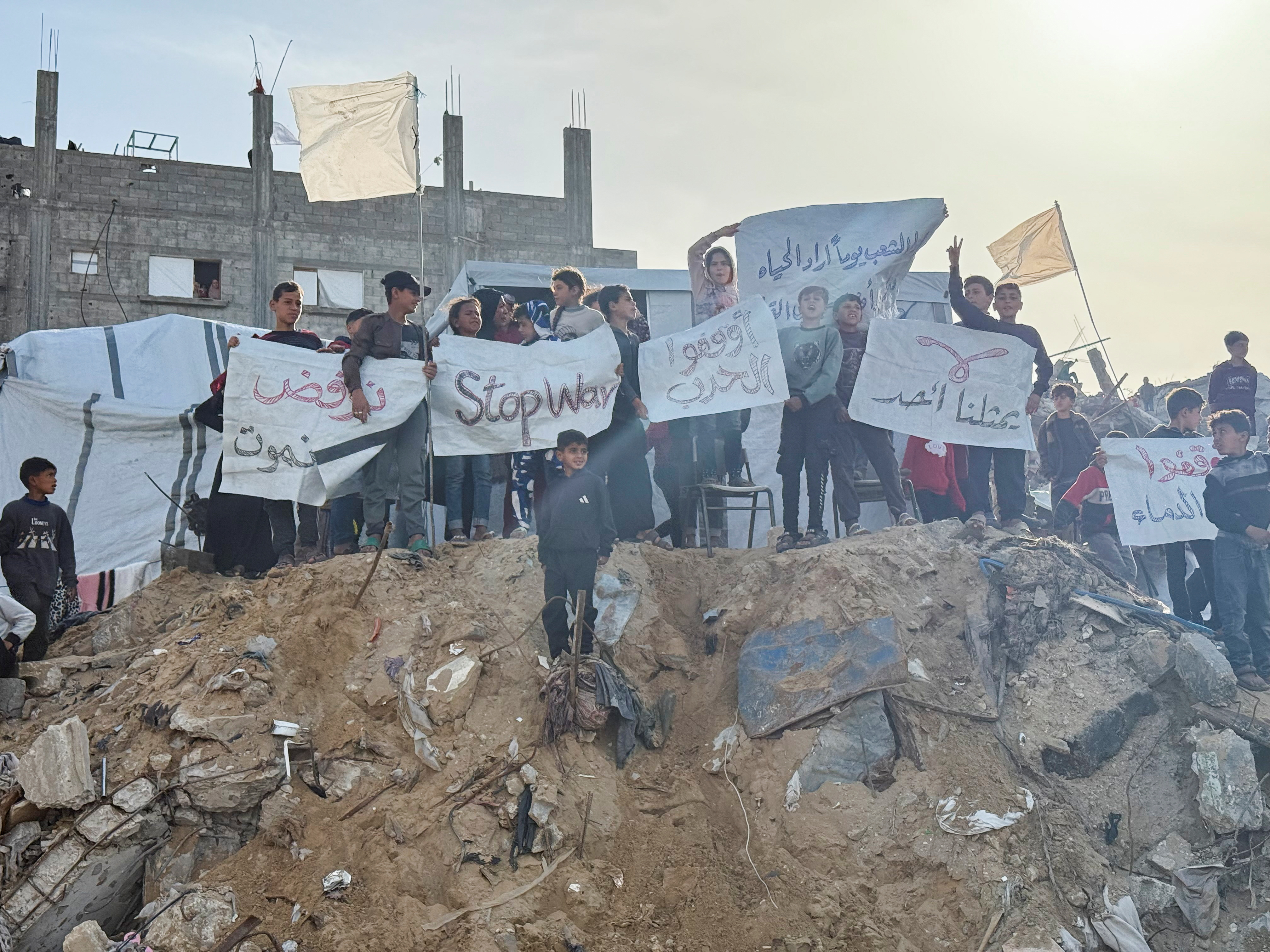 Palestinians protest demanding an end to the war, chanting anti-Hamas slogans, in Beit Lahiya